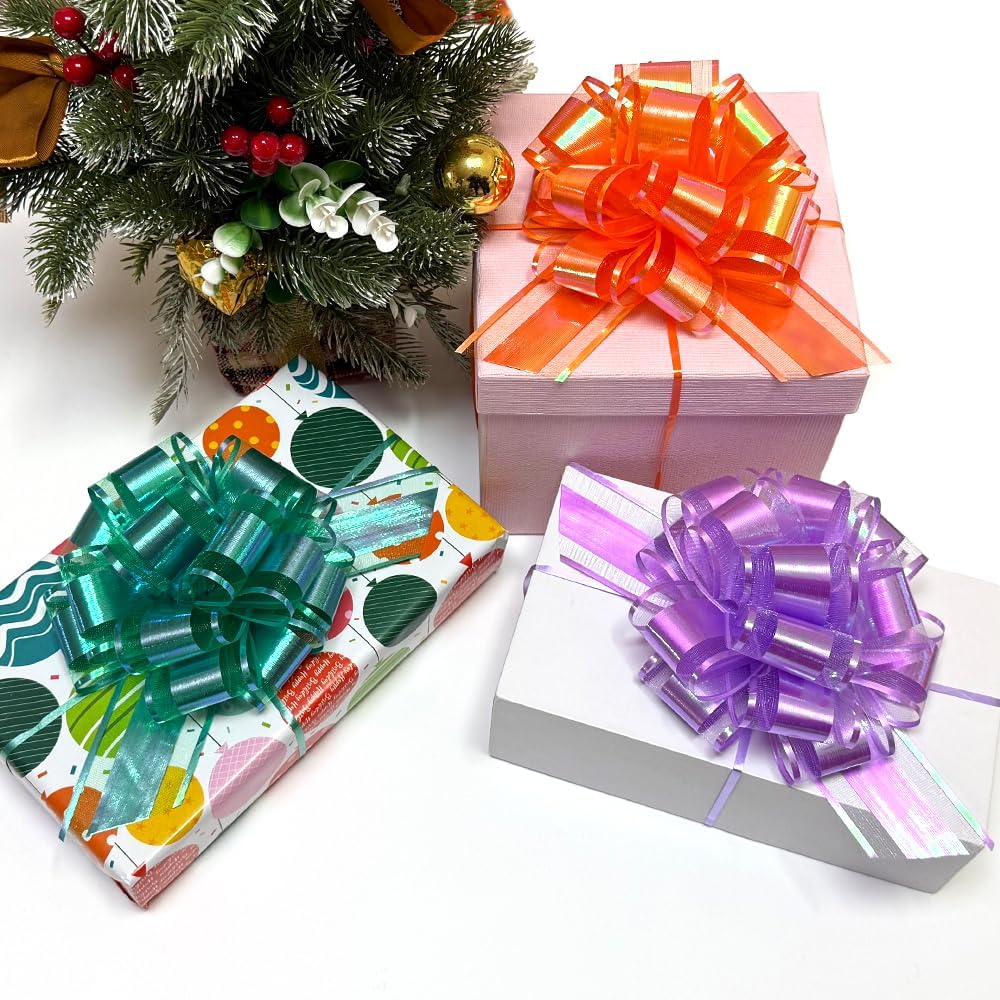 24 Pcs Rainbow Finish Bows for Gift Wrapping Set, 6 Inch Gift Bows, Party Decorations, DIY Crafts, Wedding Decorations,Party Supplies(Rainbow Multi-Color)