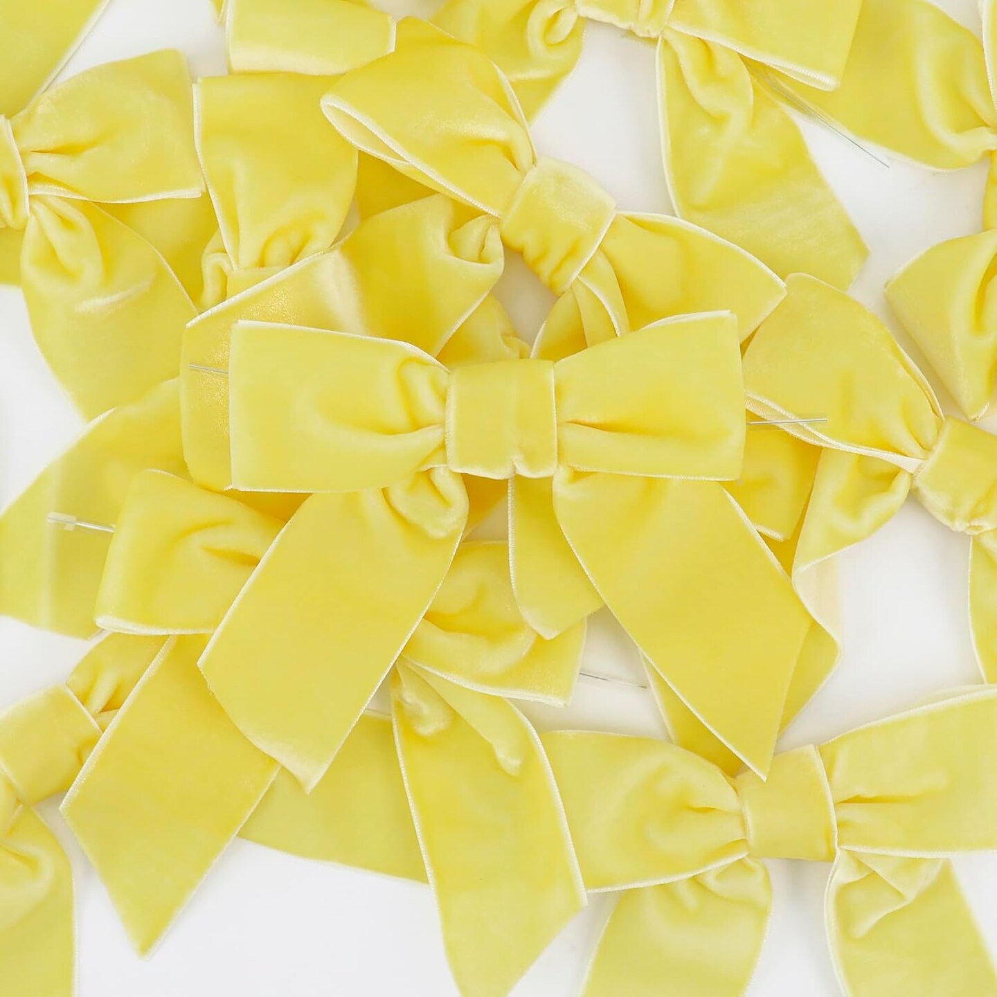 Yellow Velvet Bows 4.5" Yellow Velvet Easter Bows Premade Bows Yellow Twist Tie Bows for Wreaths, Gift Basket, Spring Holiday Decor, Gift Wrapping, Swag, Baby Shower Decoration - 12 PCs