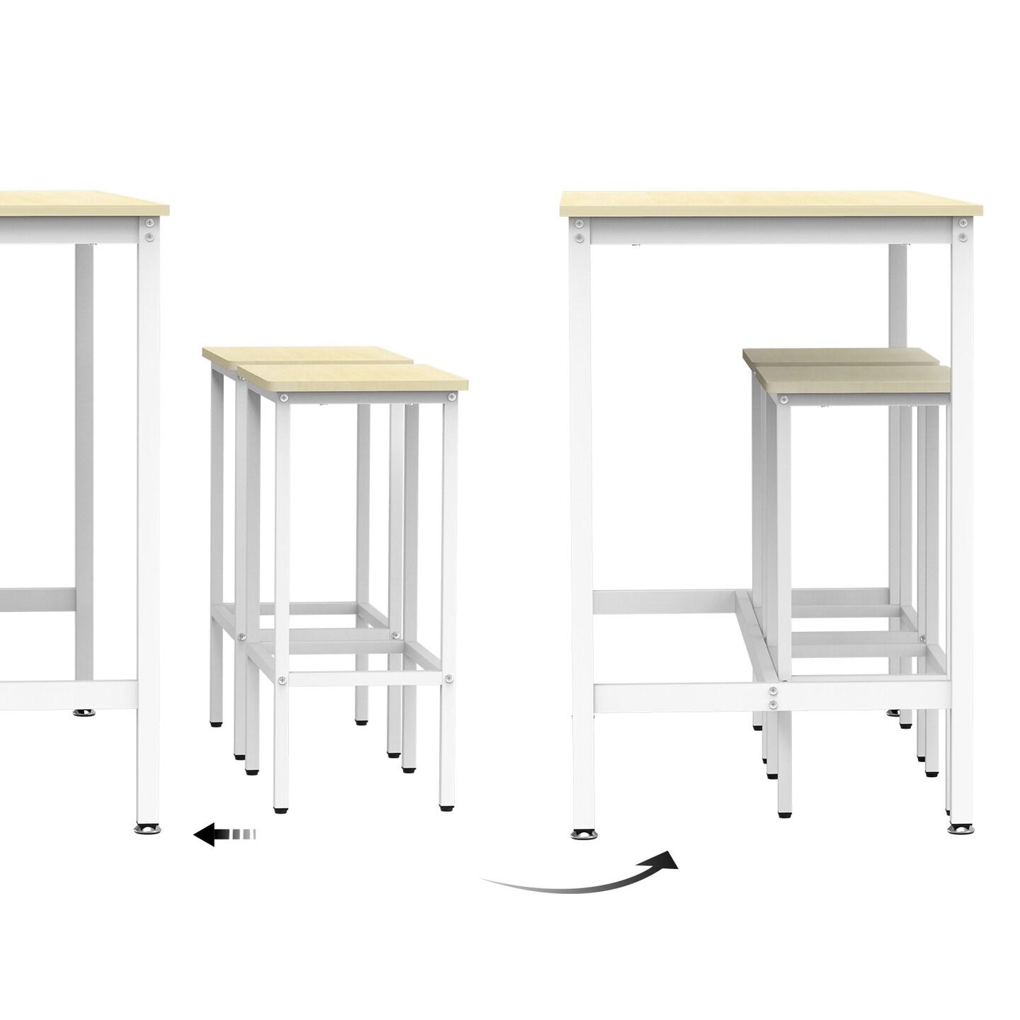 3-Piece Industrial Counter Height Dining Set Breakfast Bar Table with 2 Stools, Space-Saving Kitchen Bistro Set, Adjustable Feet