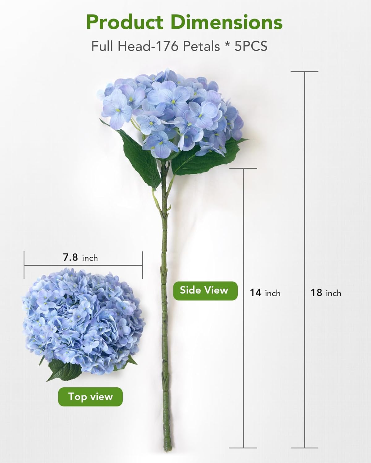 5PCS Hydrangea Artificial Flowers, Real Touch Latex Hydrangeas, Realistic Faux Floral D&#xE9;cor for Home Office Wedding Bouquets Centerpieces Party(Blue)