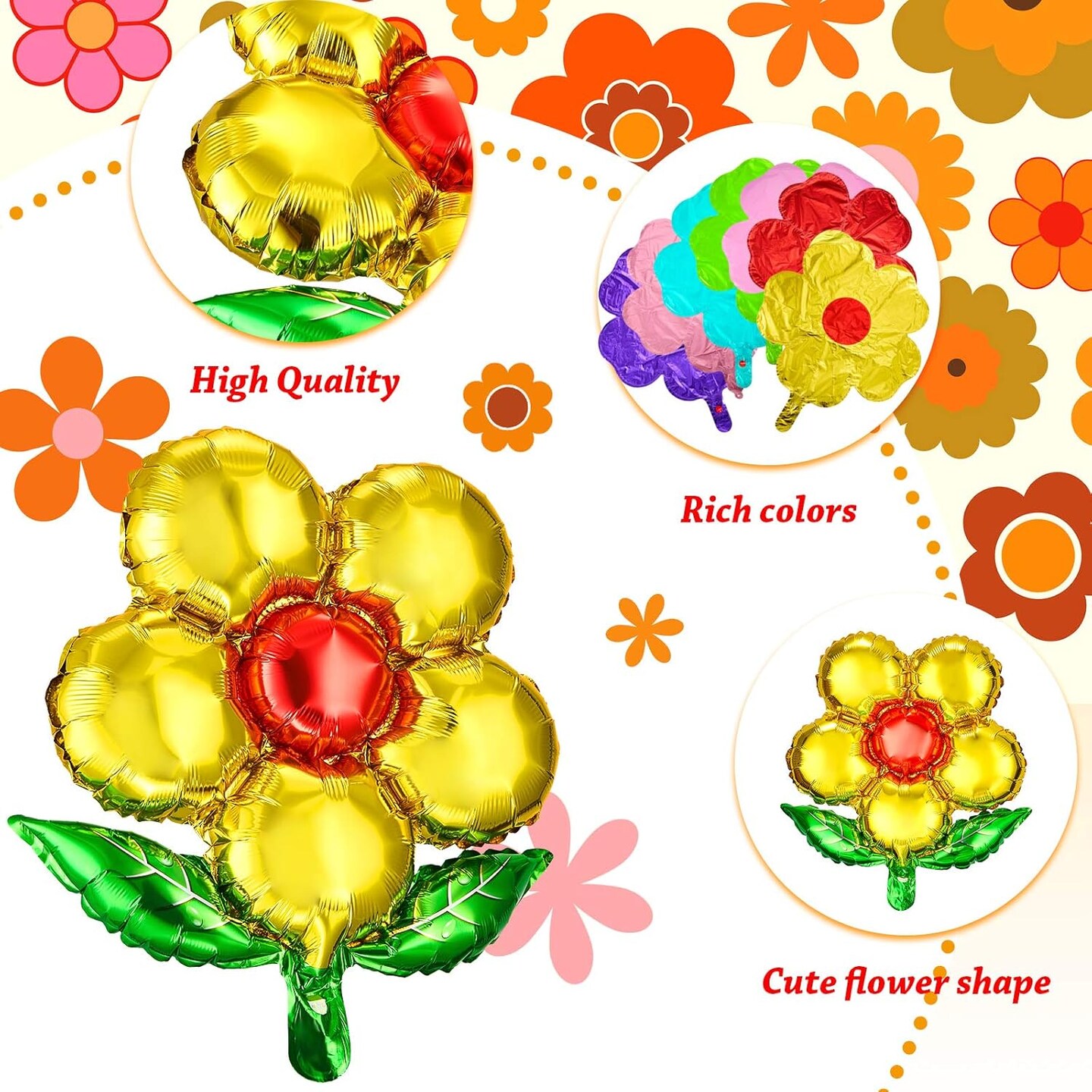 16 Pieces Flower Foil Balloons 18 Inch Beautiful Floral Colorful Flower Shaped Balloons for Wedding Birthday Holiday Party Decorations, Random Color, Can&#x27;t Float