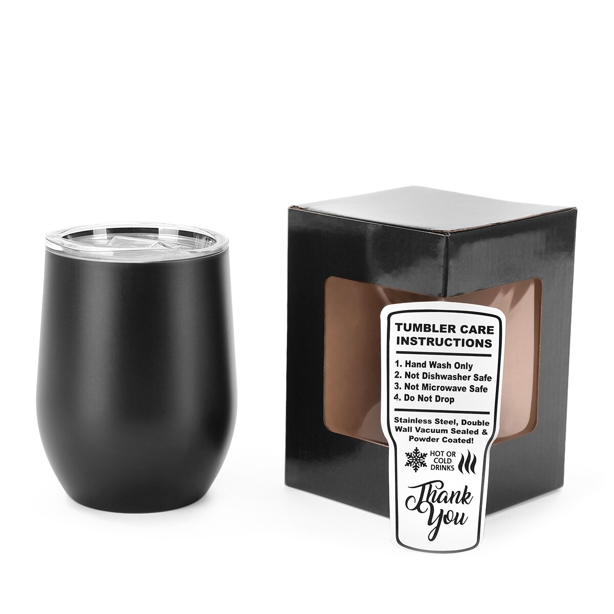 Makerflo 12 oz Powder Coated Wine Tumbler with Leak-Proof Clear Lid, Ideal for Craft and Personalization (Laser Engraving, UV DTF, Epoxy, and Vinyl)