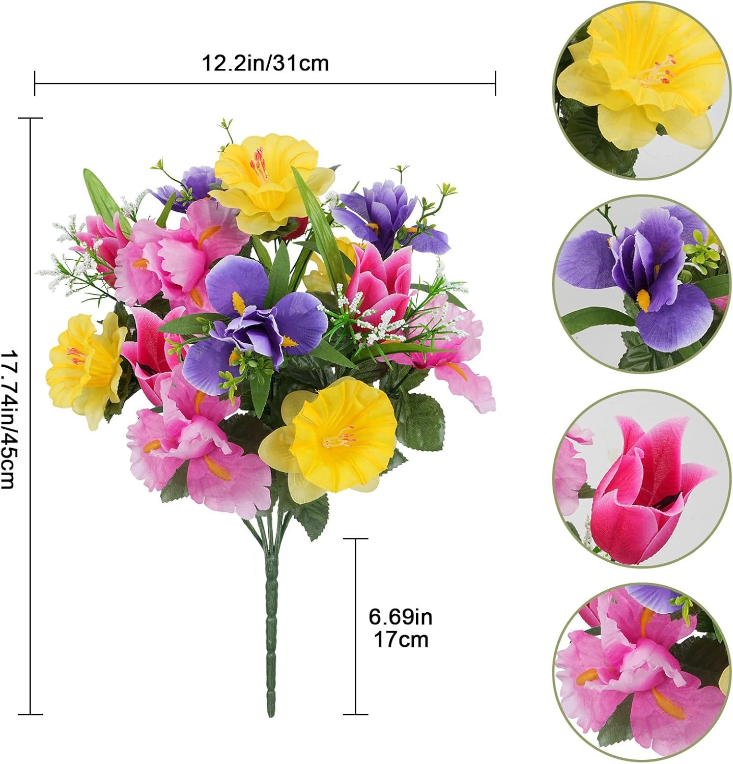14 Stems Fake Silk Flowers Bouquet Artificial Daffodils with Tulips Flowers