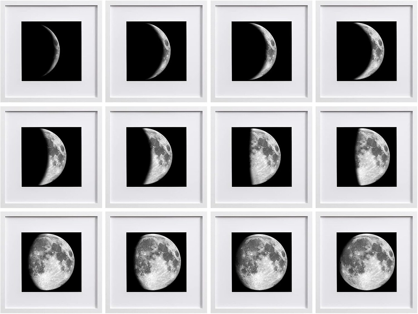 12x12 Picture Frame Set of 12, Display Pictures 8x8 with Mat or 12x12 without Mat, Gallery Wall Frame Set for Home Decoration, Picture Frames Collage Wall Decor, White