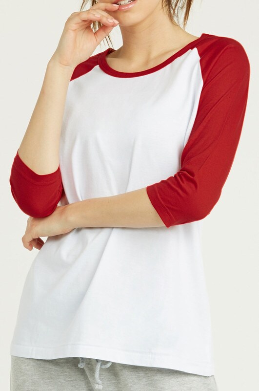 SOFRA Ladies Classic Fit Baseball Crewneck 3/4 S3eeve Tee 100 Percent Cotton Pack of 2