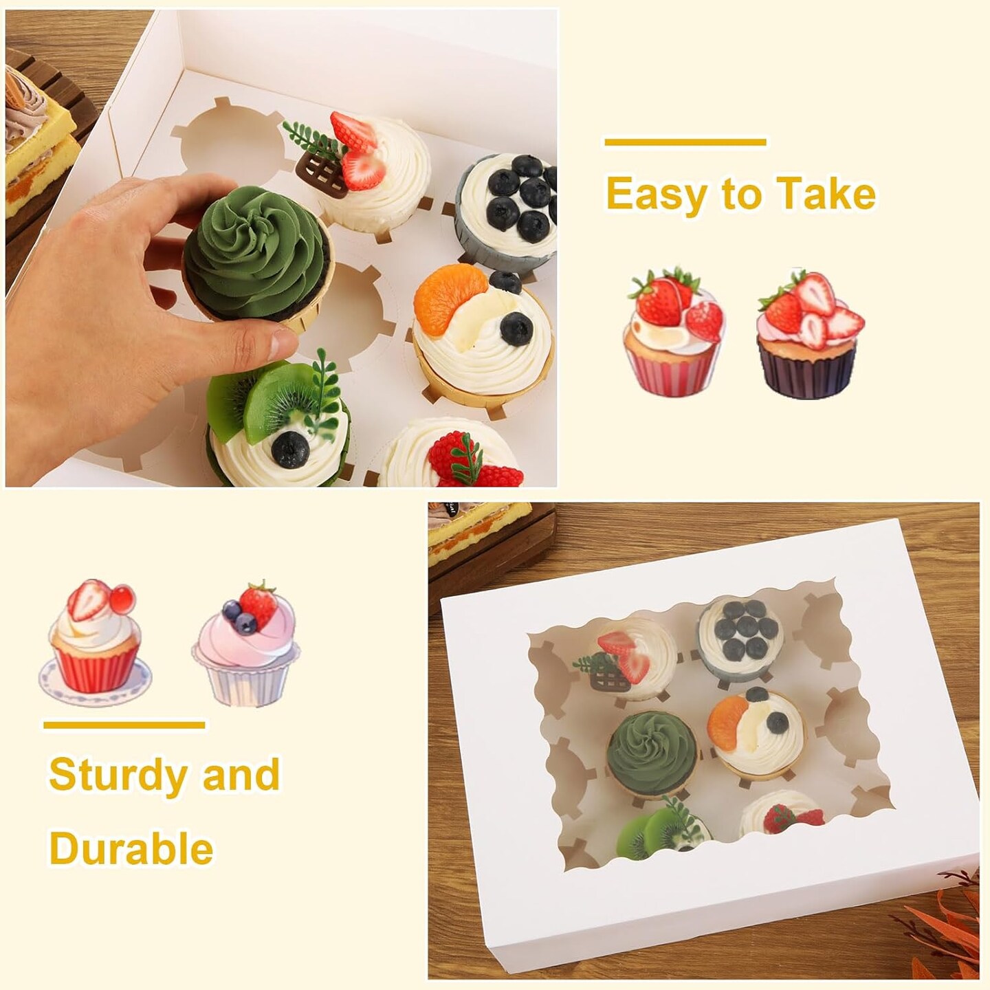 24 PCS White Cupcake Boxes, 12 Count Cupcake Containers with Window and Insert, 12.7 x 9.8 x 3.7 Inch Cupcake Holder Easy Transport and Presentation Ideal for Cupcakes, Desserts, and More