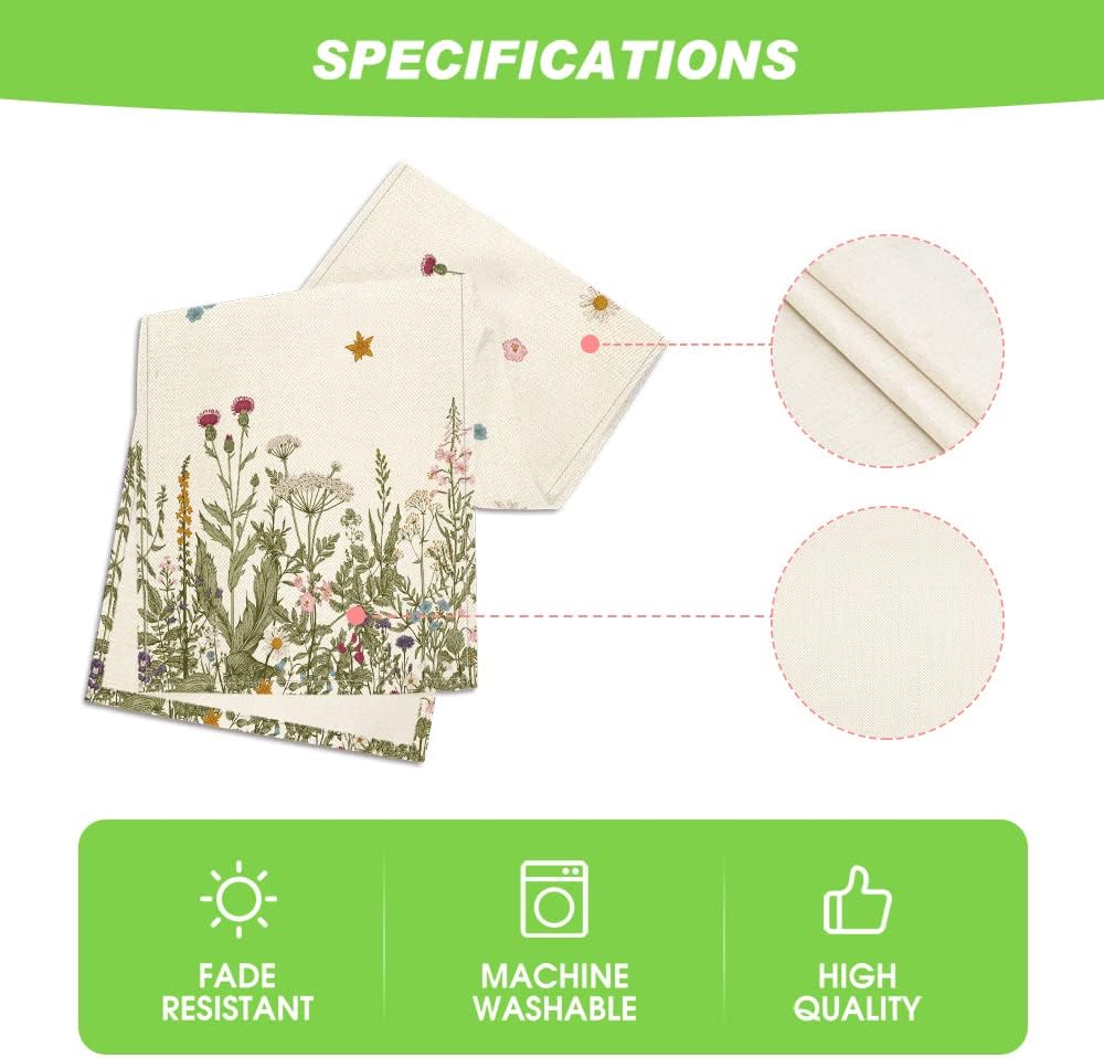 13x72” Antique Herbs & Wildflowers Table Runner – Spring/Summer/Fall Home Decor