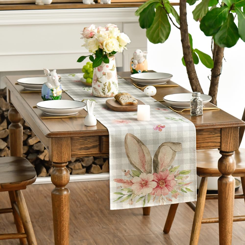 Buffalo Plaid Bunny Ears Table Runner 13x72” – Spring/Easter Indoor & Outdoor Decor