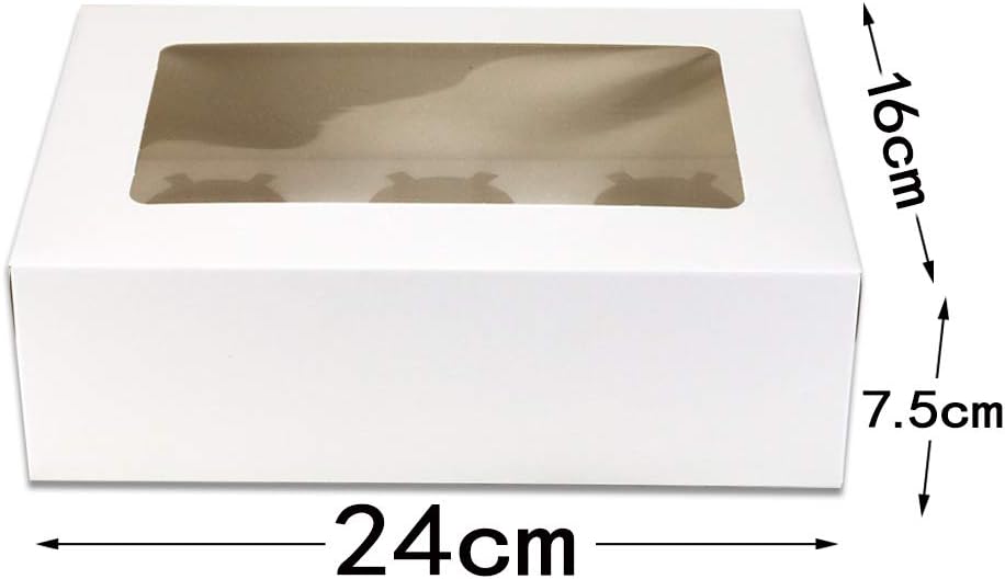20Pack White Cupcake Boxes with Inserts 6 Holders,White Standard Bakery Boxes with Pvc Window,Cupcake Containers Bakery Cake Box,Auto-Popup Cupcake Containers Carriers Bakery Cake Box(9x6x3inch)