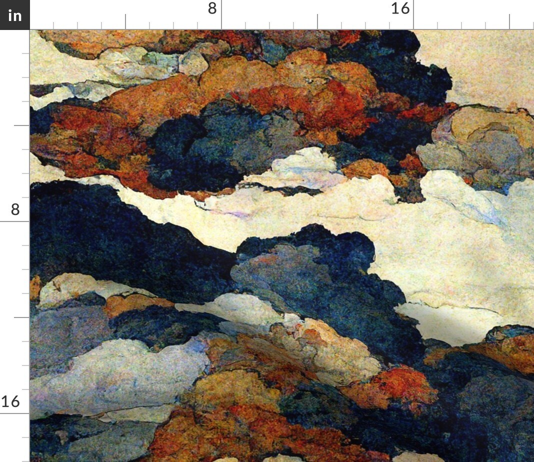 Abstract Faux Texture Clouds Muted Colors Sky Celestial Watercolor Night Custom Printed Fabric by Spoonflower Various Fabrics by the Yard or Fat Quarter