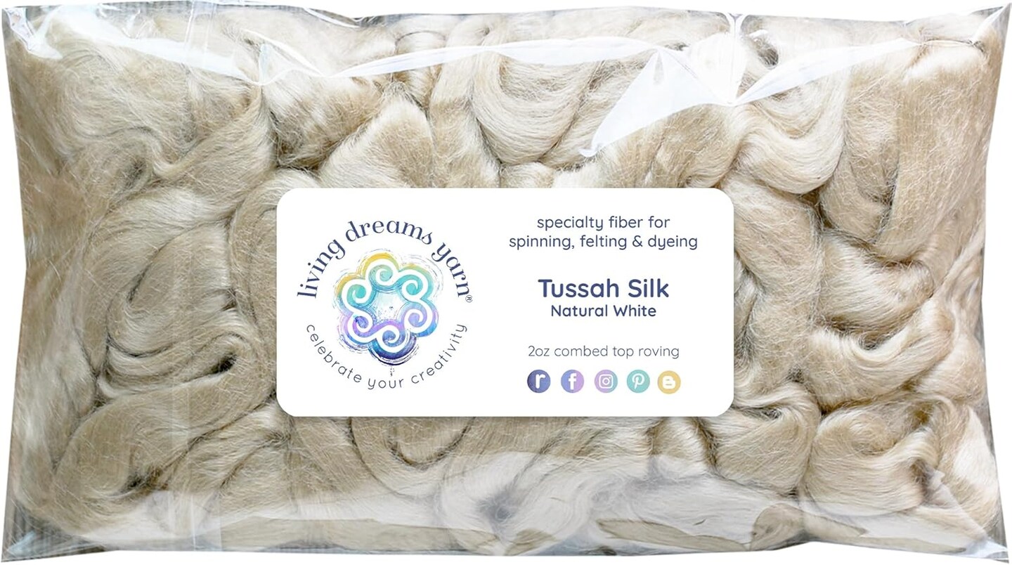 2oz Tussah Silk Fiber: Premium Grade Glossy Combed Top Roving. Hand Spinning, Blending, Felting, Dyeing, Paper &#x26; Soap Making.