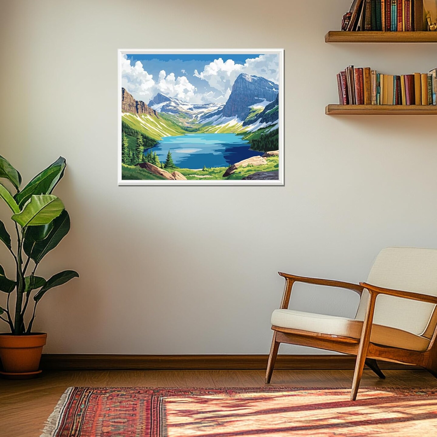 Glacier National Park Paint by Number, Grinnell Lake Paint by Numbers for Adults, Mountains Canvas Wall Art, Glacier Poster Home Wall Decor - Snow Mountain Landscape(16x20inch, No Frame)