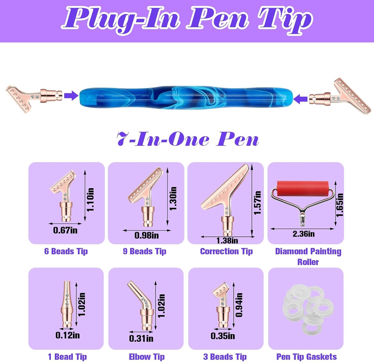 27-Piece Diamond Painting Pen Kit, 45&#xB0; Ergonomic Stainless Steel Metal Tips - Resin Diamond Art Pens - Diamond Painting Accessories Tools Pens for Diamond Painting Lovers Gifts (Rose Gold Tips)