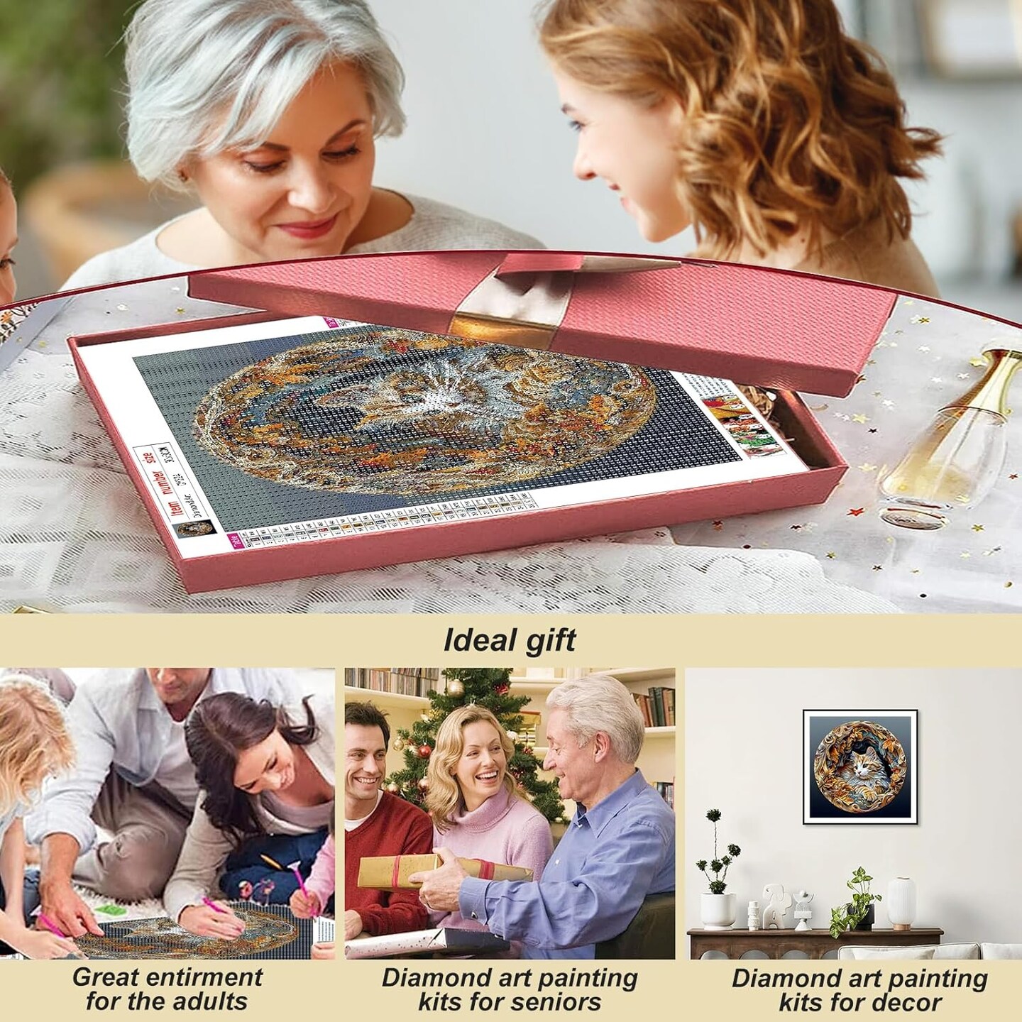 Diamond Painting Kits for Adults Cat, 5D DIY Diamond Art Kits for Beginners Round Full Drill Diamond