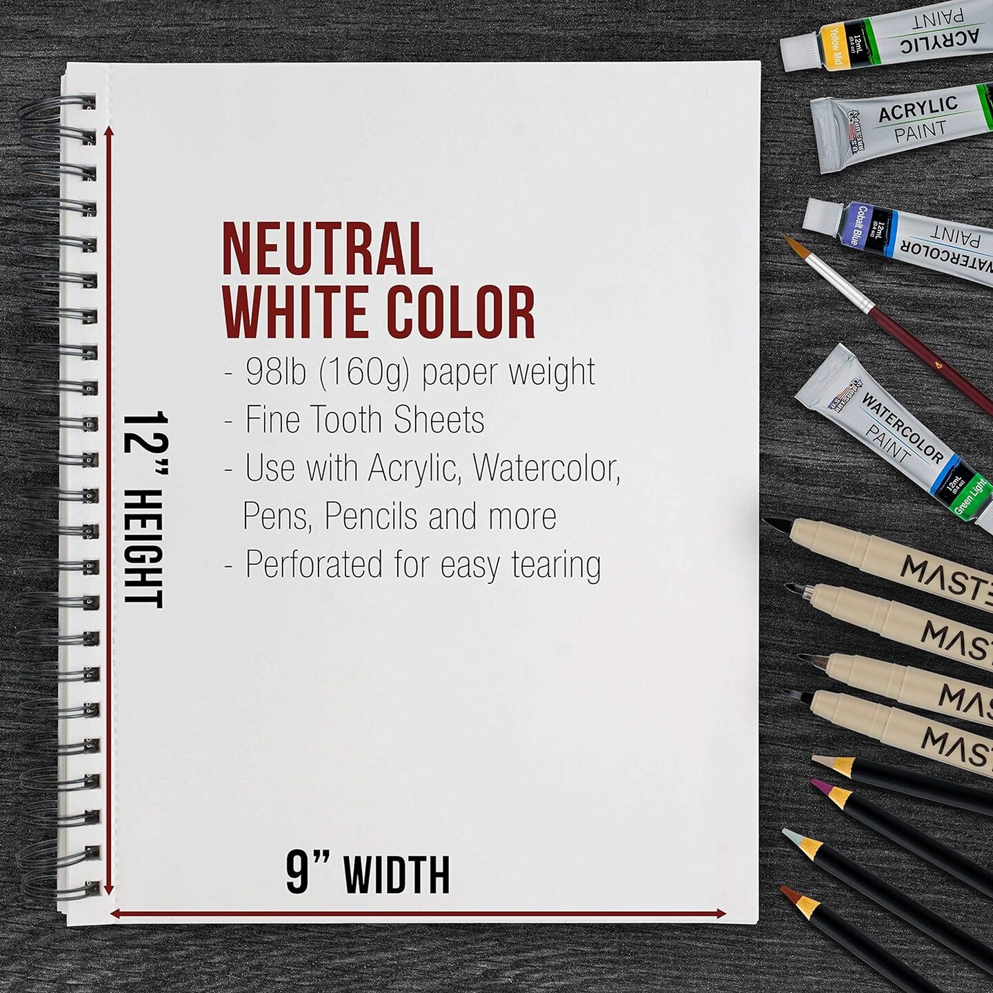 9&#x22; x 12&#x22; Mixed Media Paper Pad Sketchbook, 2 Pack, 60 Sheets, 98 lb (160 gsm) - Spiral-Bound, Perforated, Acid-Free - Artist Sketching, Drawing, Painting Watercolor, Acrylic, Wet &#x26; Dry