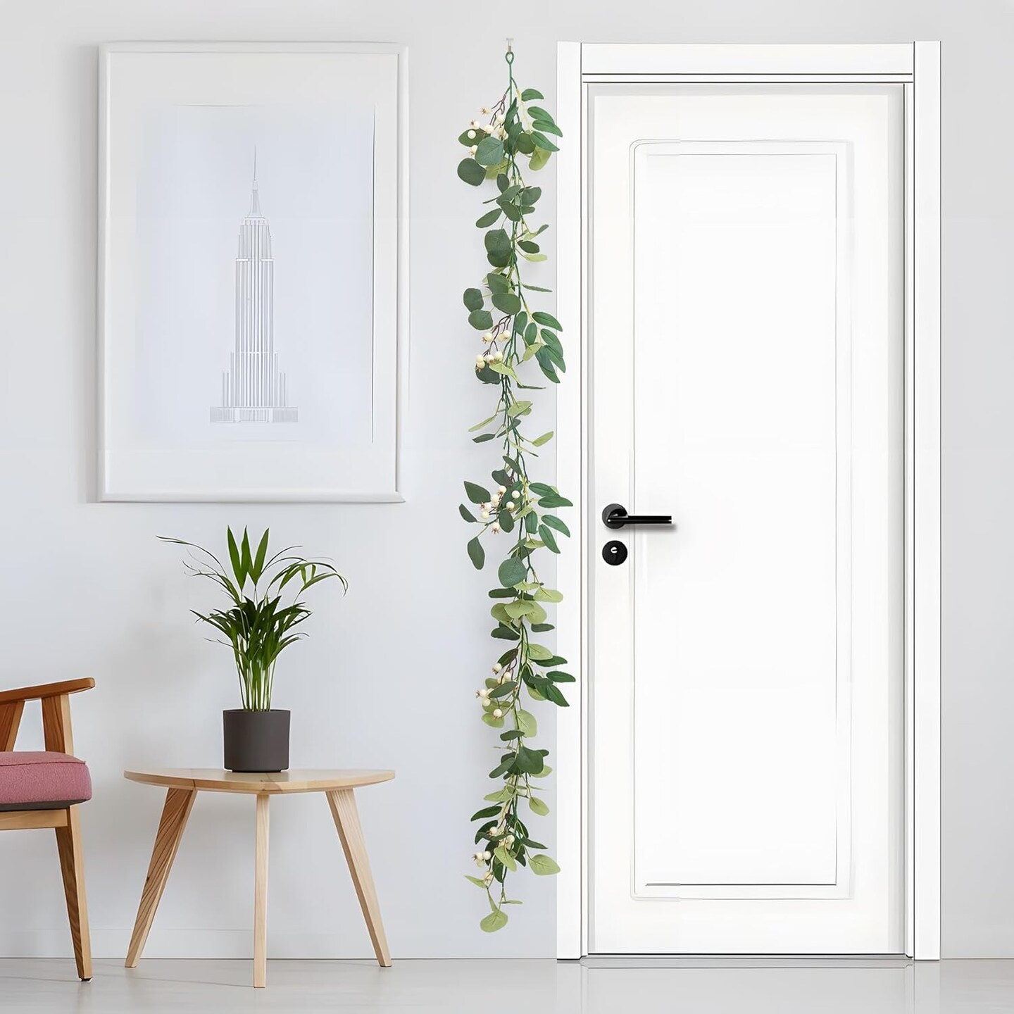 4.5 Ft Eucalyptus Garland, Hanging Greenery Garlands with Fake Eucalyptus Leaves, Spring Garlands for Door Wall Fireplace, Wedding Table Party Home Decor
