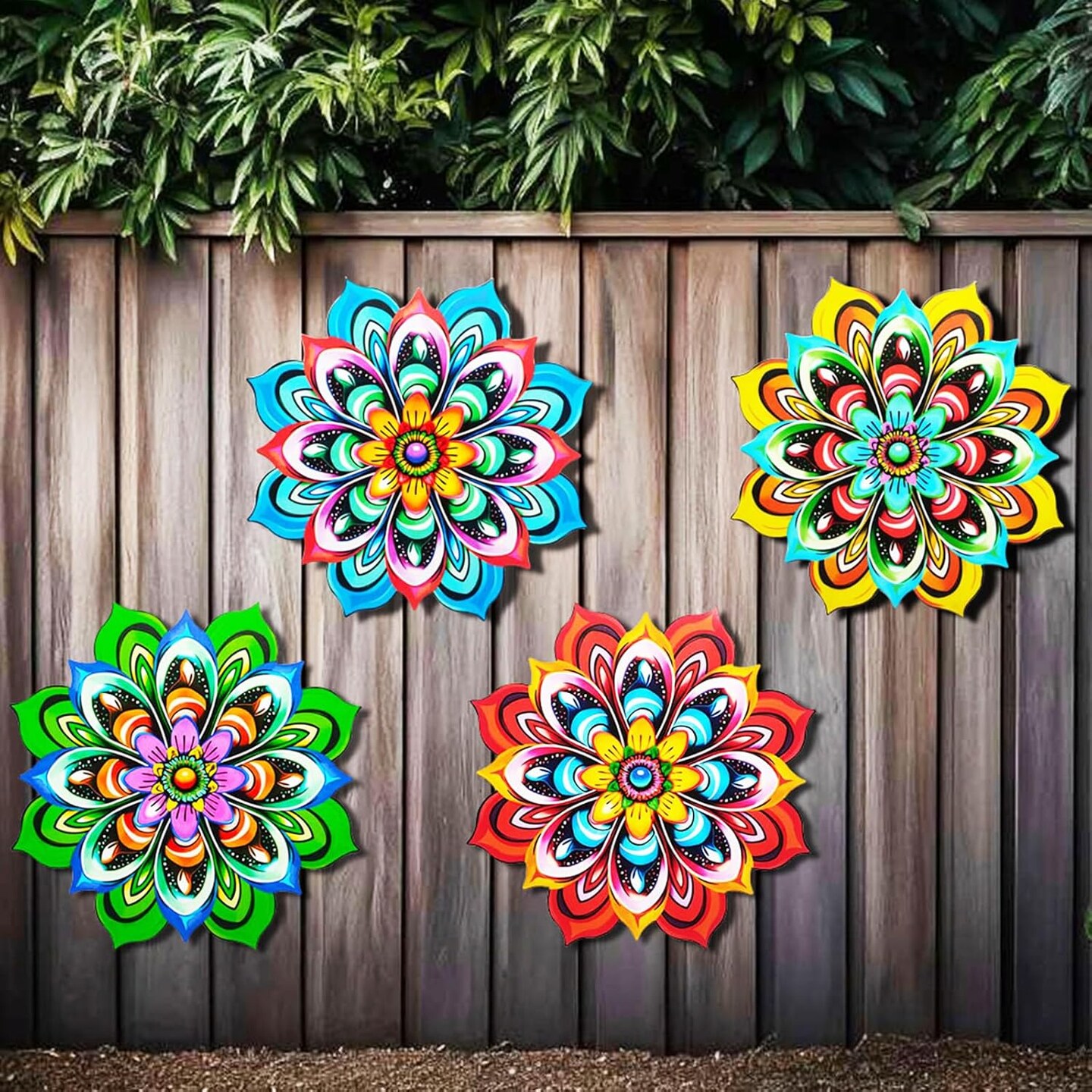 Metal Sunflower Wall Art Decorations - Handmade Outdoor Yard Garden and Indoor Outdoor Wall Decor, Creative Flower Hanging Set&#xFF0C;Garden Decor for Outside