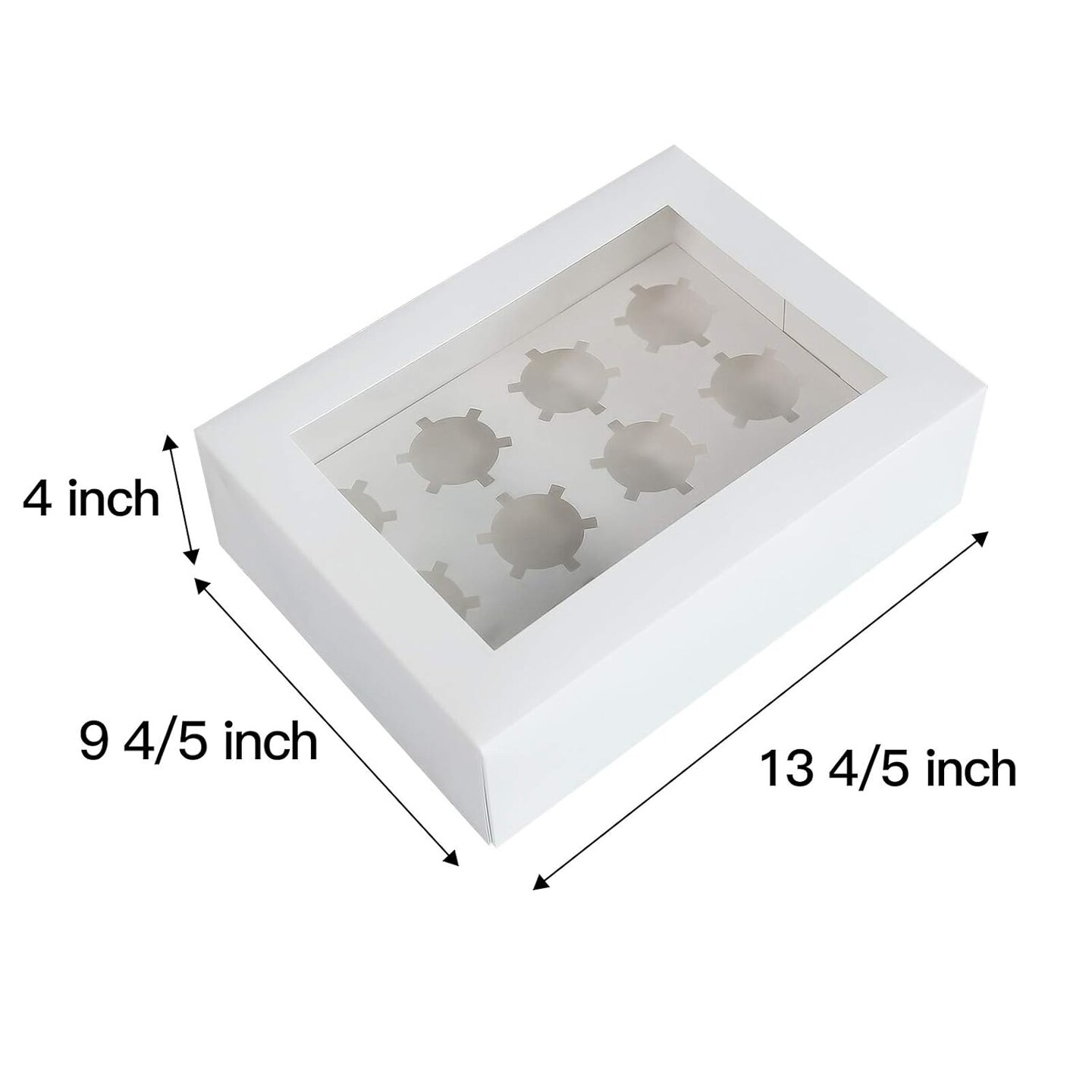 15-Pack White Cupcake Boxes 12 Holders Cake Carrier Food Grade Pop-up Bakery Boxes 13.8 x 9.5 x 4inch with Inserts and PVC Windows Fits 12 Cavity Cupcake Pack of 15