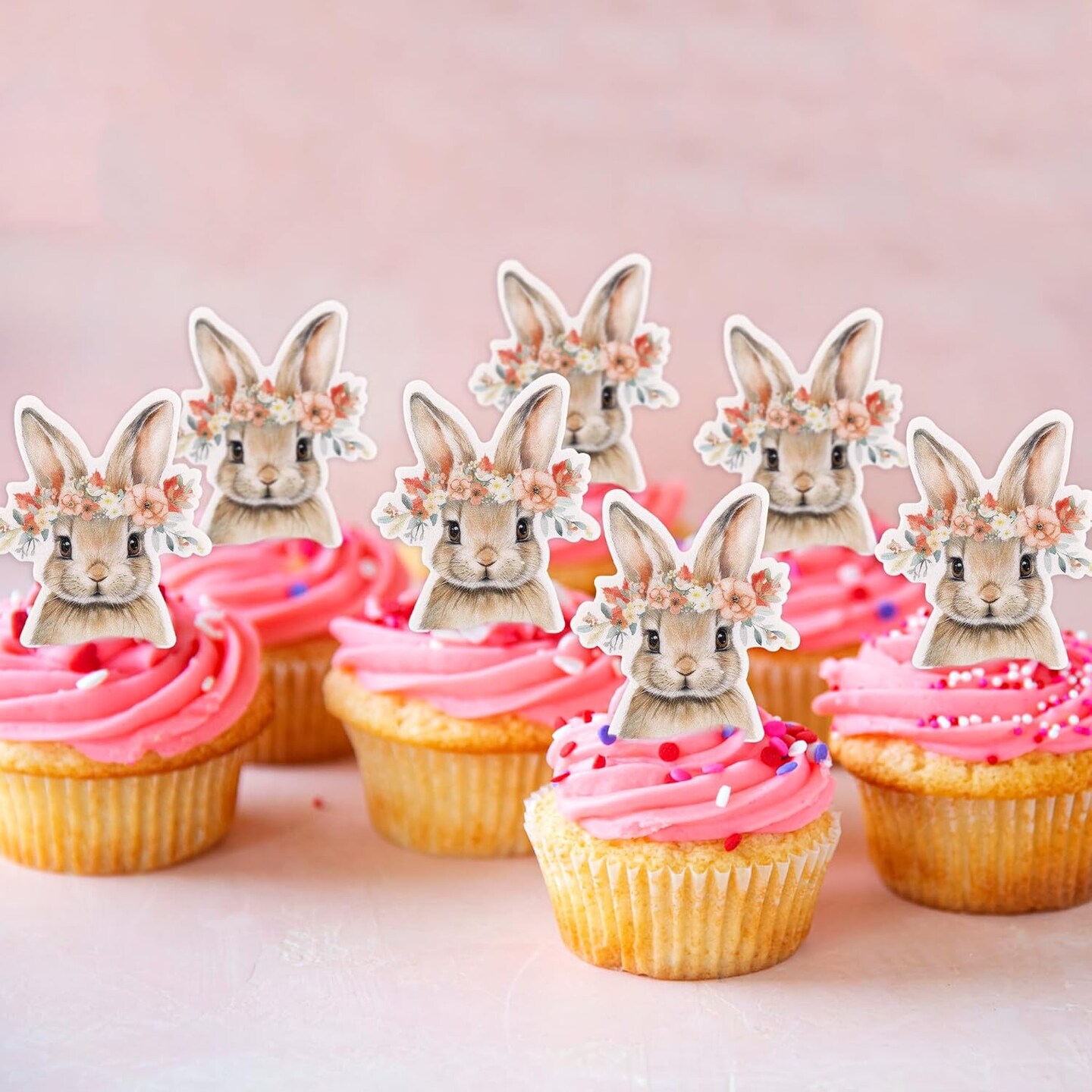 40Pack Edible Happy Easter Cupcake Toppers for Rabbit Ears Bunny Party Decorations Cake Picks Cake Food Decor Appetizers Toothpicks Party Supplies head