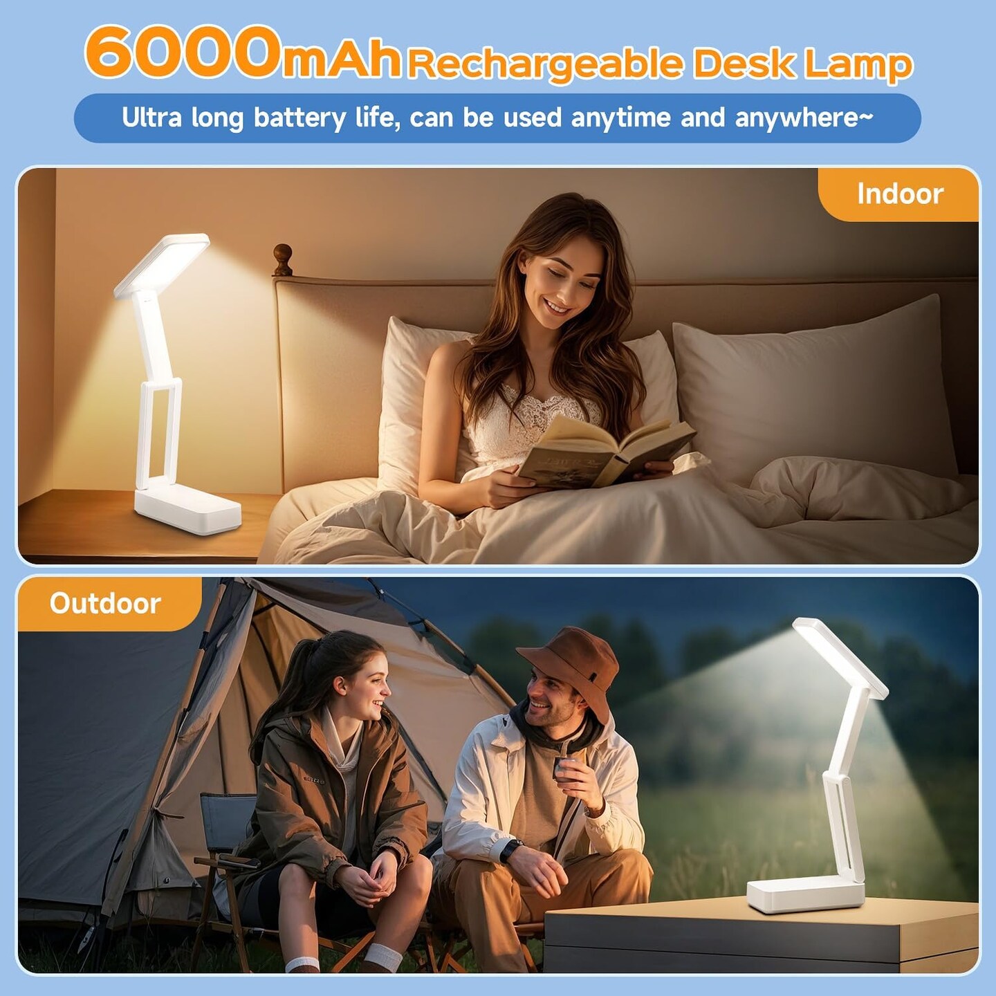 Small Desk Lamp, 6000 mAh Rechargeable Desk Lamps, 3 Colors &#x26; 15 Brightness Portable Light with Wireless Charger, Nail Lamp for Desk Puzzle Light