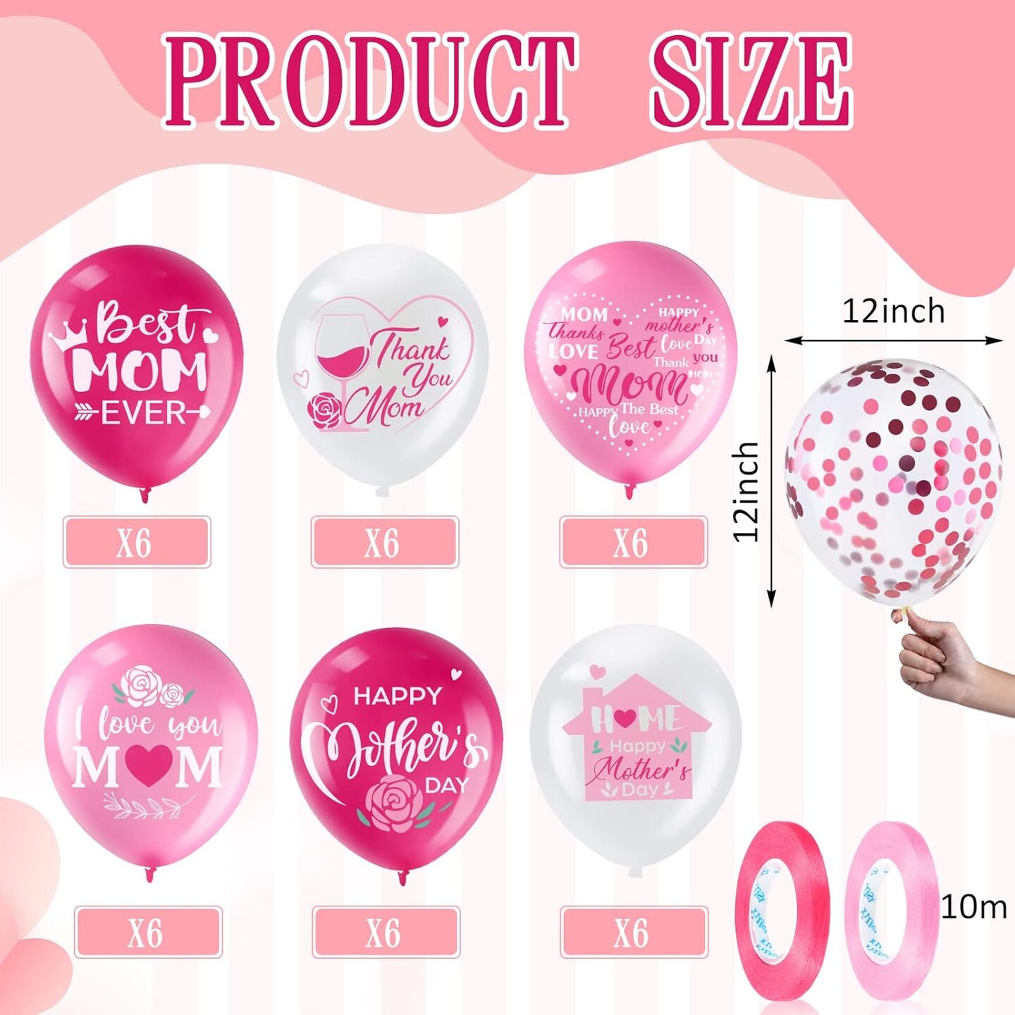 50 Pcs 12inch Happy Mother&#x27;s Day Balloons Party Decorations Supplies, I Love You Best Mom Ever Thanks Giving Party Latex Balloons for Mother&#x27;s Day Party Mother Birthday Party Favors