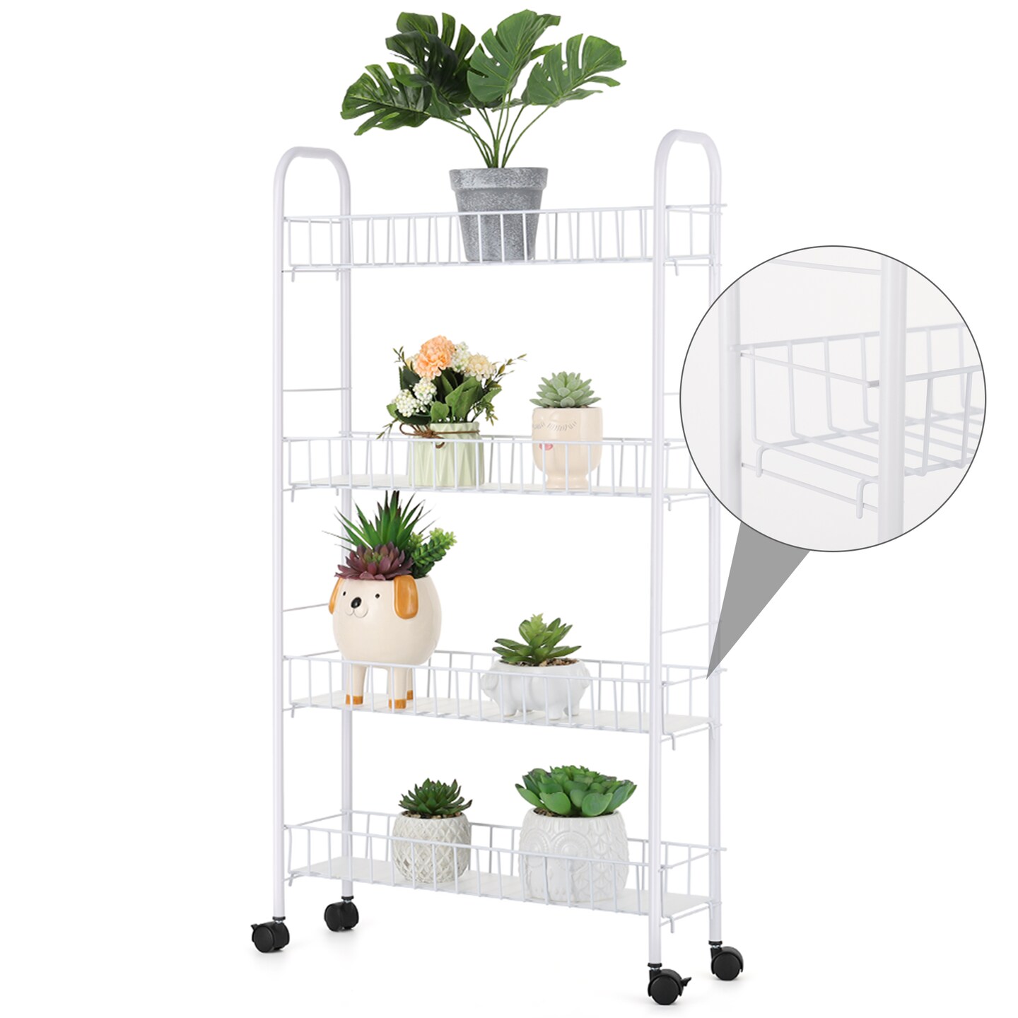 4-Tier Slim Rolling Cart for Narrow Spaces Durable Iron Organizer with Wheels, Cream White, Easy Assembly, Space-Saving Storage Solution