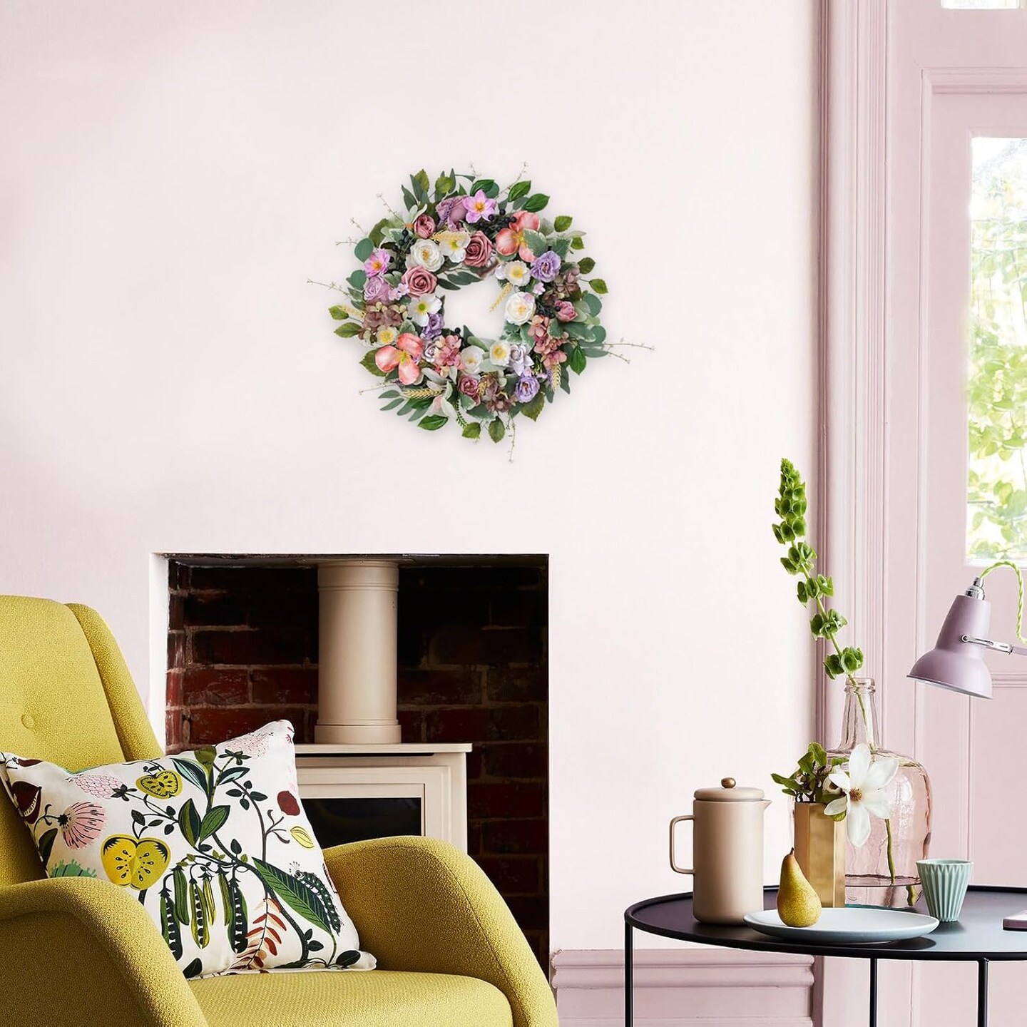 Artificial Roses &#x26; Peonies Spring Floral Wreath for Front Door