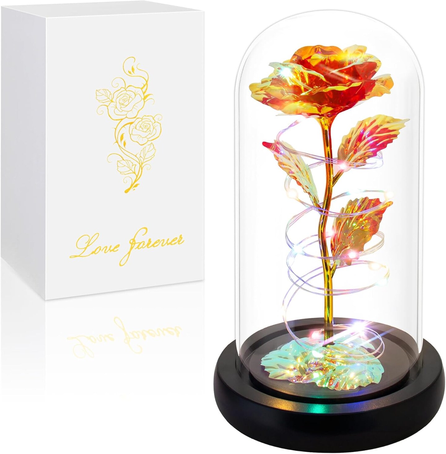 Colorful LED Red Rose in a Glass Dome – Romantic Valentine’s Day Gift for Her, Birthday Gift for Women & Mom, Mother’s Day Surprise, Anniversary Rose Gift for Wife, Prime Delivery Available