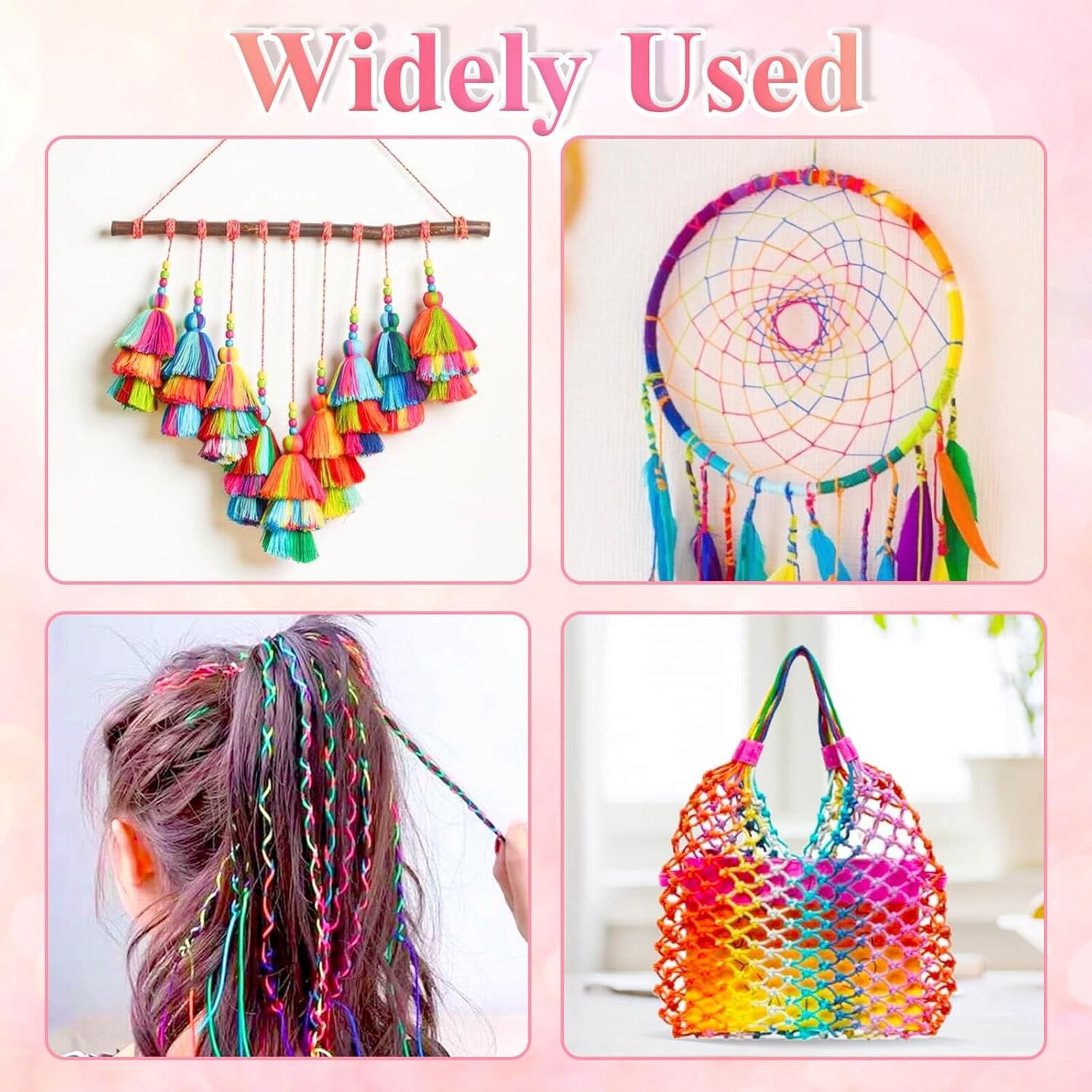 Rainbow Color Nylon Cord, Nylon Craft String, Silky Satin Rattail Cord Beading String for Braided Bracelets, Pendants Necklace, Macrame Keychains, Lanyards, Drawstring Bags, DIY Crafts, Sewing