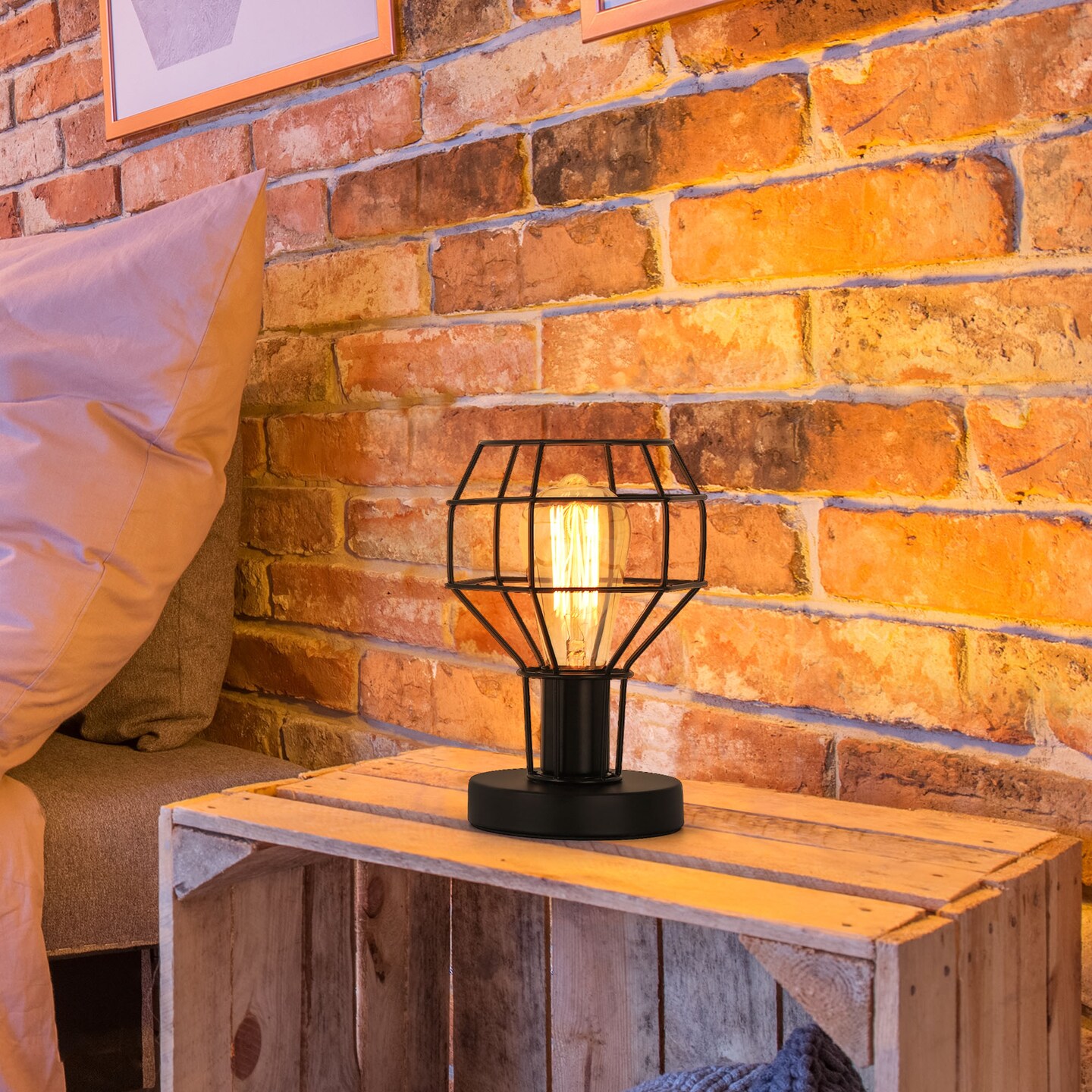 Industrial Vintage Table Lamp Metal Cage Shade Bedside Lamp for Bedroom, Living Room, or Office E26 Bulb Compatible, 59&#x201D; Cord with Switch