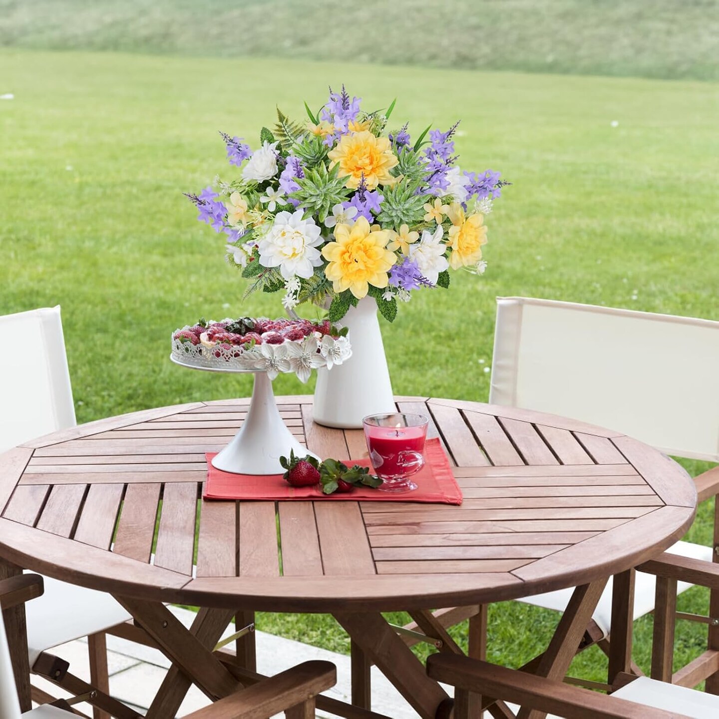 Artificial Flowers Purple Faux Dahlia Bouquet with Hyacinth Silk Floral Arrangements for Home Vase Wedding Table Centerpieces Farmhouse Spring Decor