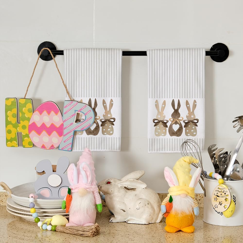 Easter Kitchen Towels Set of 2,Beige Bunny Dish Towels 18x26 Inch Drying Dishcloth,Farmhouse Home Seasonal Spring Decorations AD220