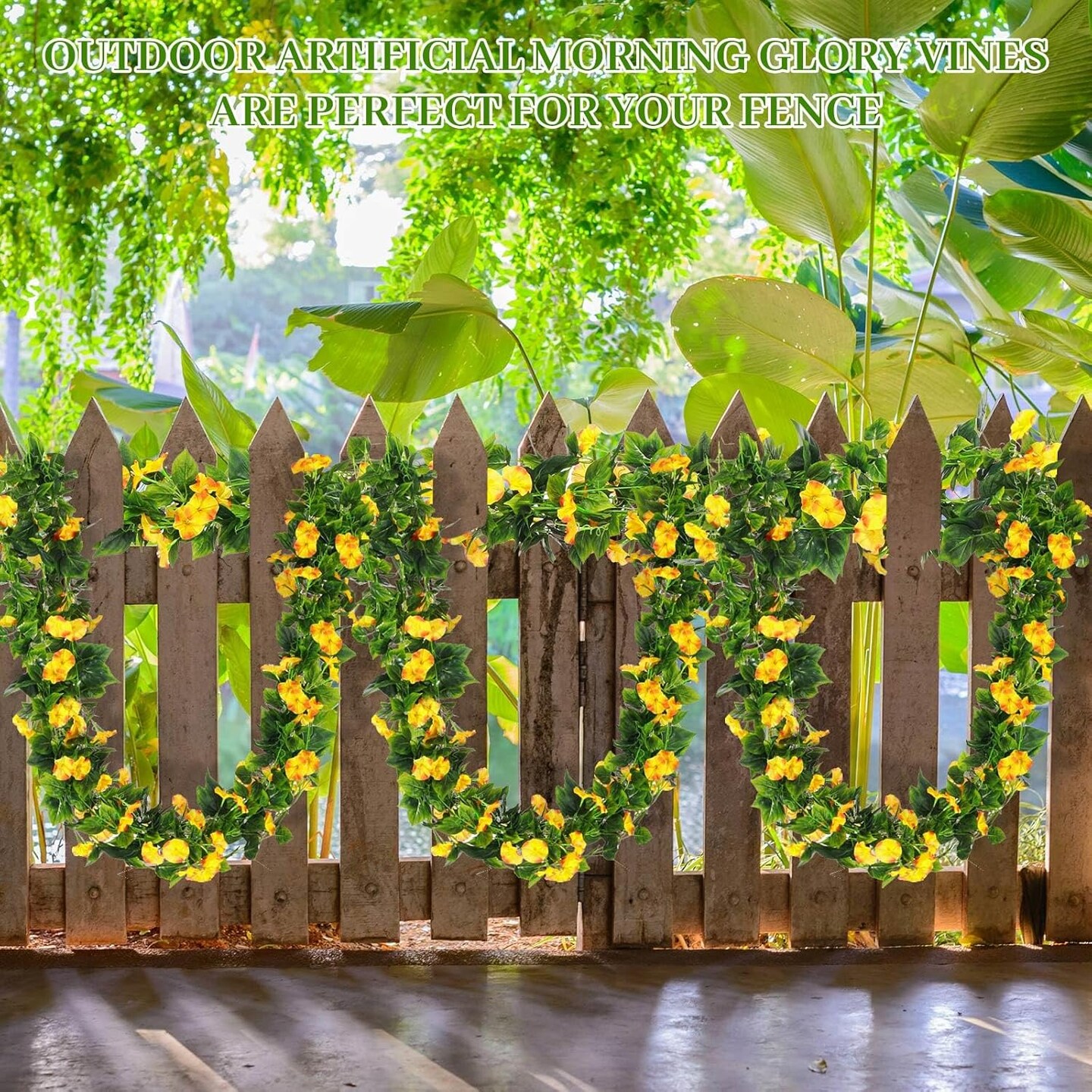 Hotop 6-Pack 7.55 ft Artificial Morning Glory Vines – Faux Silk Hanging Flowers for Indoor & Outdoor Décor, Wall, Fence, Wedding, Banquet, and Party Decorations (Yellow)