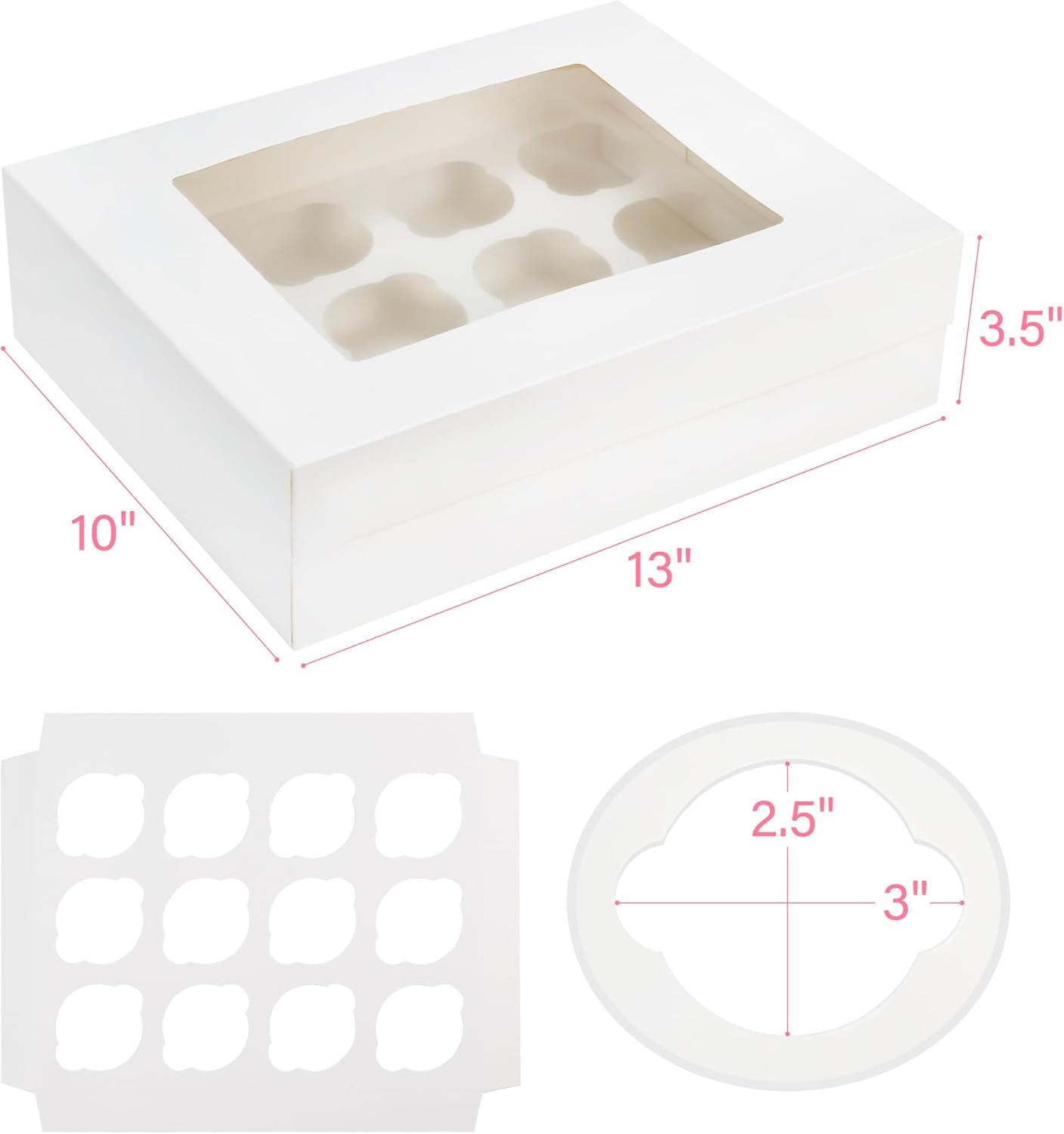 8 Set Cupcake Boxes 12 Count, Cupcake Containers with Window Holding 96 Cupcakes, Food Grade Cupcake Holder, Bakery Pastry Boxes for Birthday Holiday Party, White