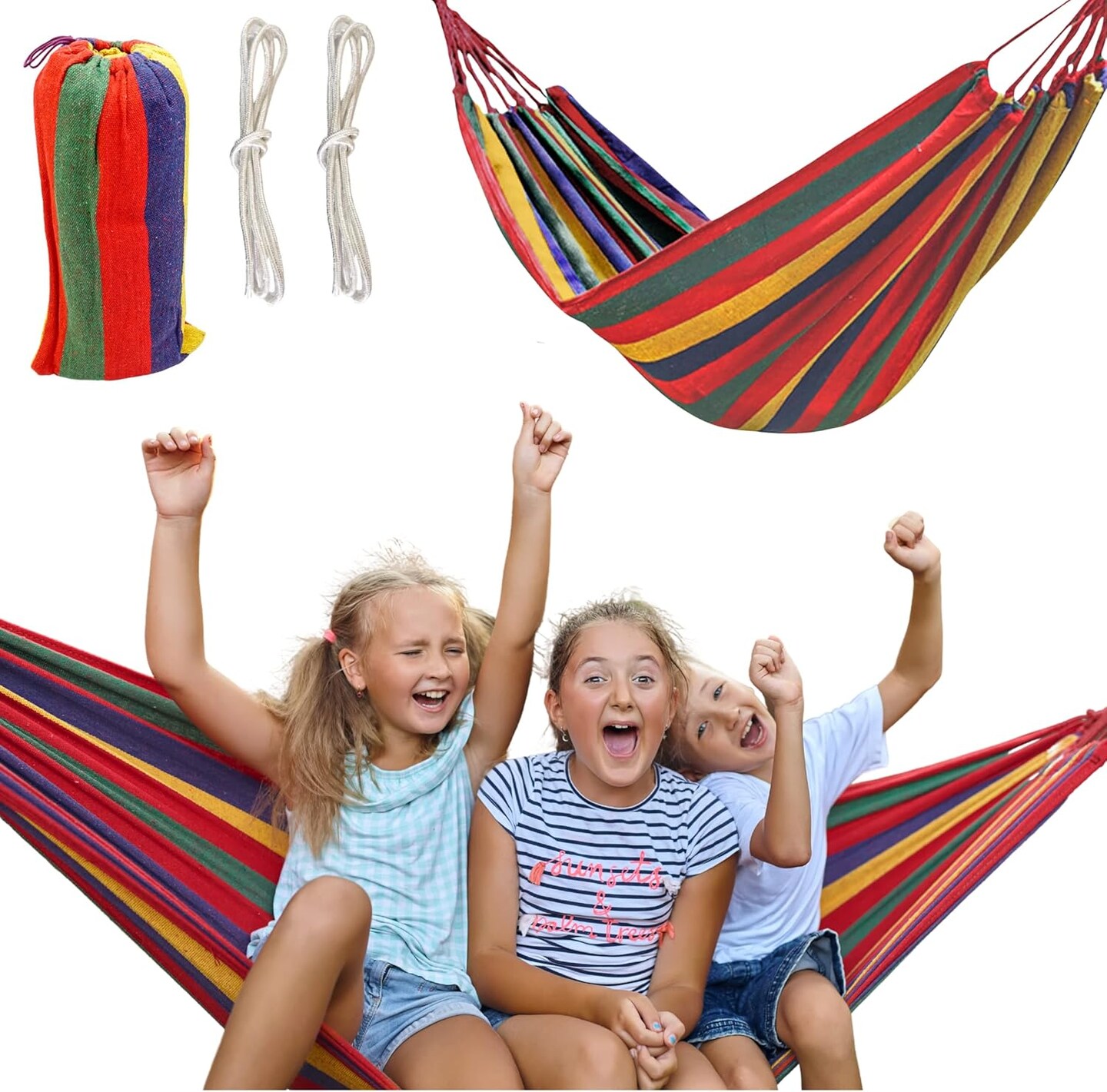 4E’s Novelty Cotton Double Hammock - Portable Hammock with Ropes, Travel Bag, Max 450lb, Hammocks for Outside