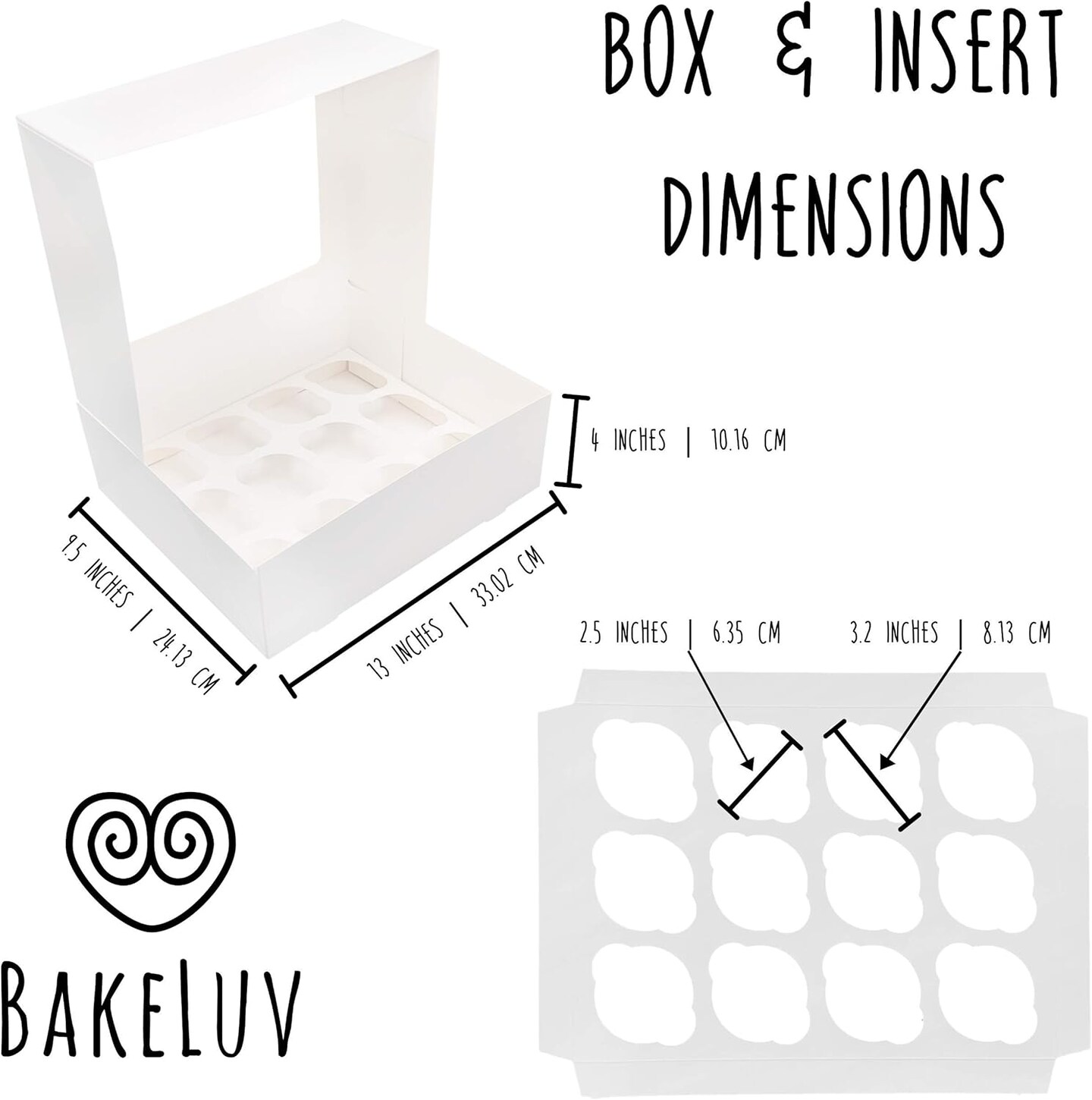White 12 Cupcake Boxes, Cupcake Containers | 13x9.5x4, 25 Pack | 12 Cupcake Box Bulk, Cupcake Boxes 12 Count Carrier, Option to 14x10x4 Bakery Boxes with Window, &#xBC; Sheet Cake Box 13x9 Inches