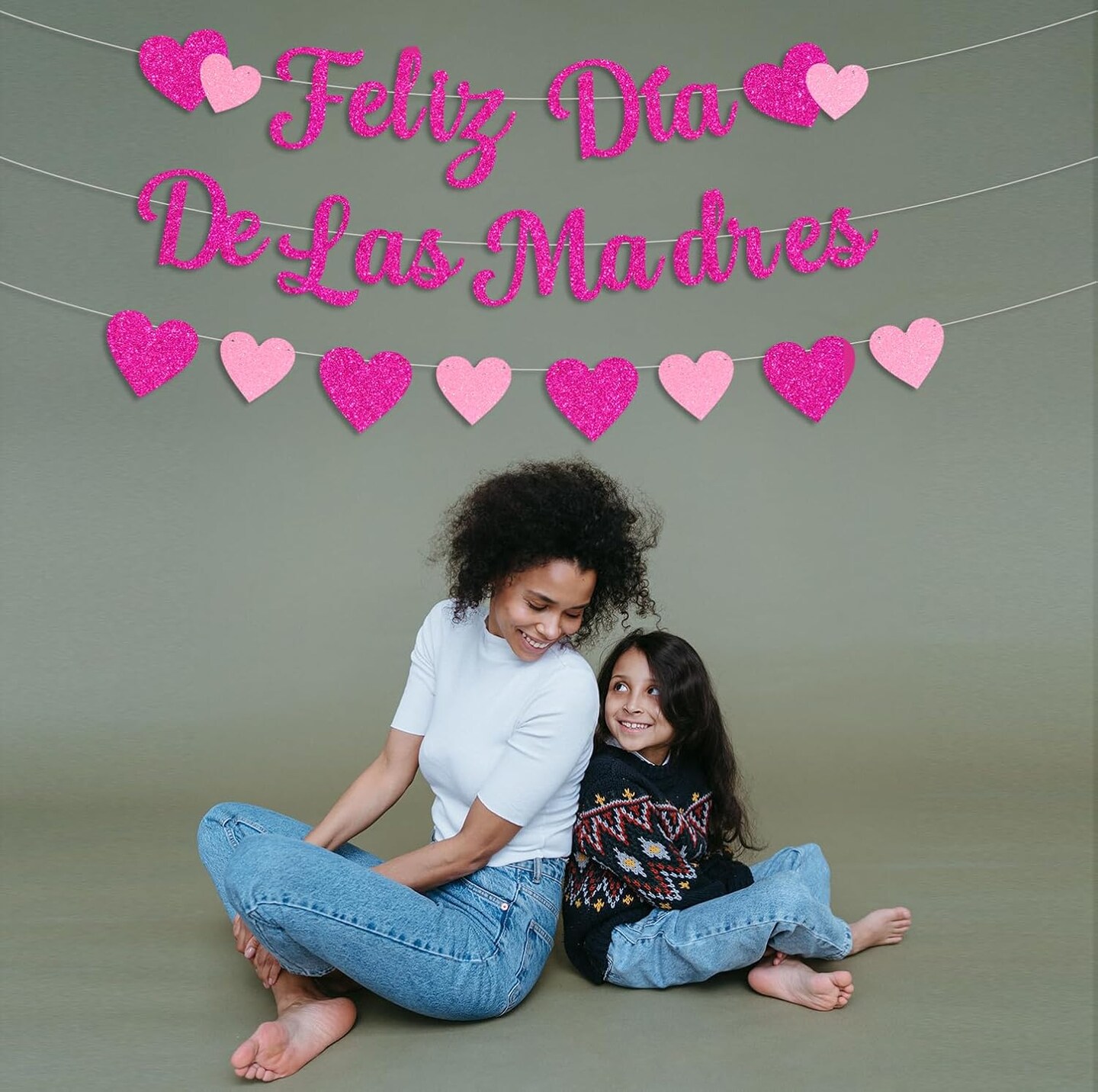 Glittery Feliz Dia De Las Madres Banner with Heart Rose Red Pink Happy Mother&#x2019;s Day Banner
