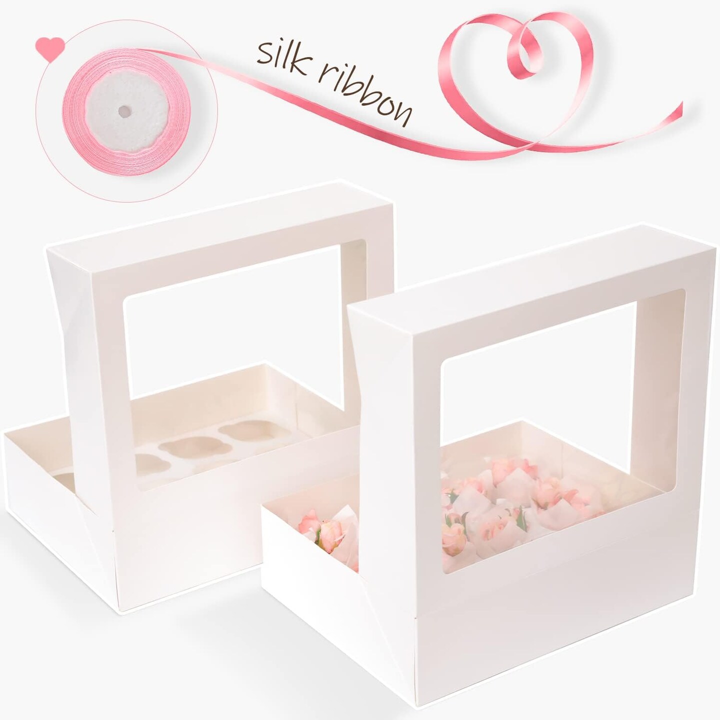 12 Cupcake Containers 20-Packs White Cupcake Box Cupcakes Carrier, 12 Cupcake Boxes with Window 13&#x22;x10&#x22;x3.5&#x22;&#xFF08;Auto-pop up&#xFF09;