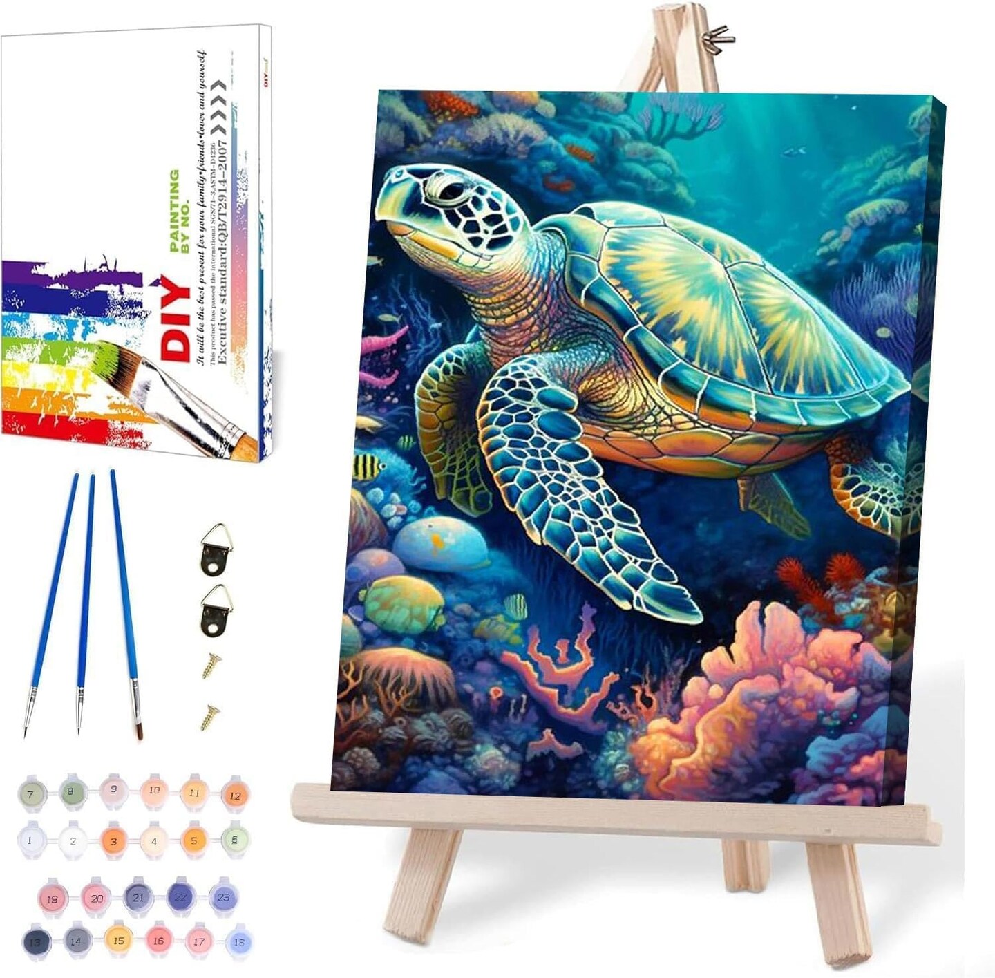 Sea Turtle Paint by Numbers Kit 12x16” – DIY Canvas with Wooden Frame for Adults