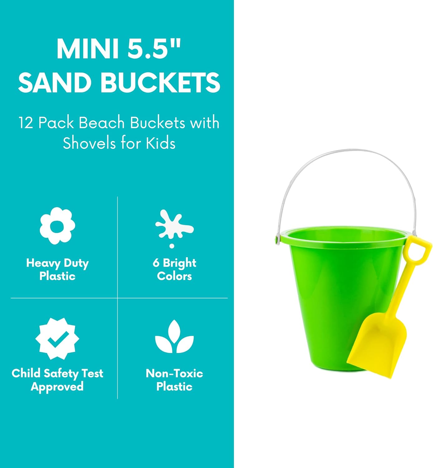 4E&#x27;s Novelty 12 Pack Beach Buckets with Shovels Bulk &#x2013; 7&#x22; Sand Buckets &#x26; Shovels for Sand &#x26; Outdoor Play