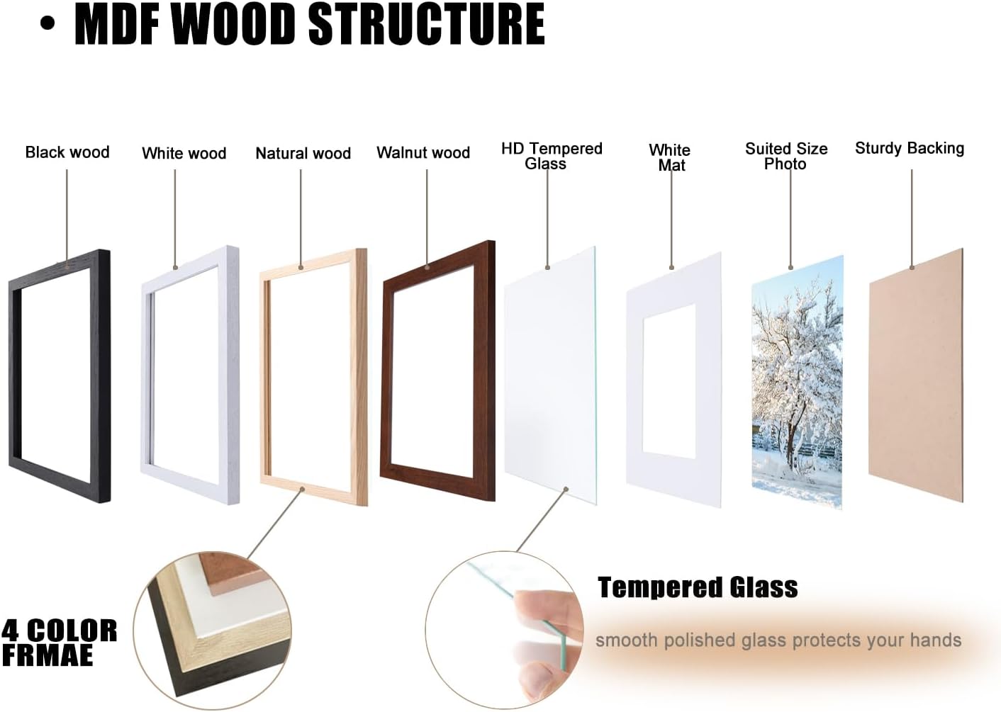 8 &#xD7; 10 wood grain picture frame HD glass 4 color picture frames a set of 4, display pictures 5 &#xD7; 7 cushion or 8 &#xD7; 10 modern style wood grain composite picture frame, the best gift for friends and relatives