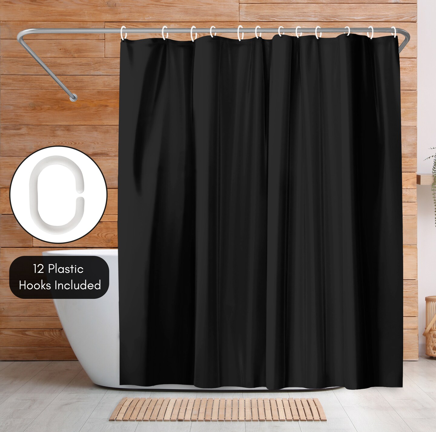 Americanflat 71x74 Solid Black Shower Curtain - Water Resistant - Polyester Fabric