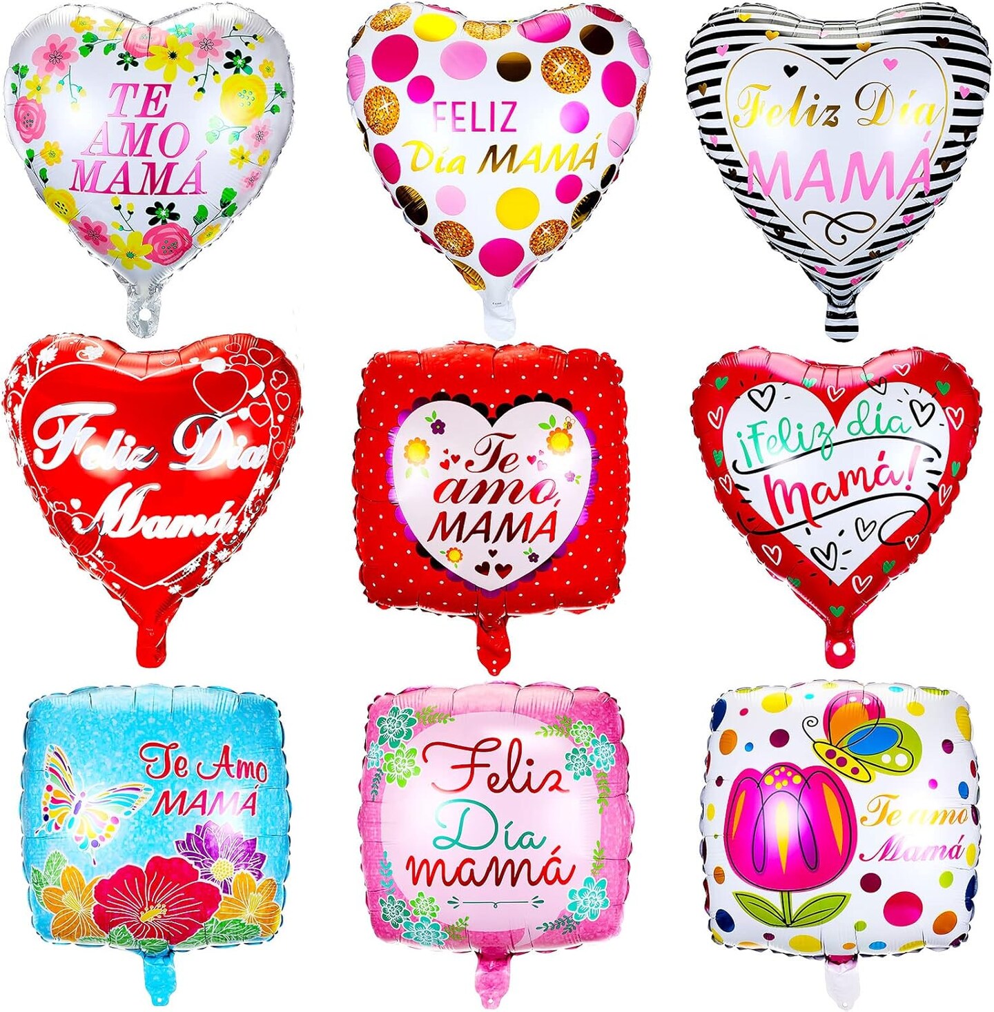 18 Pcs Mother&#x27;s Day Party Balloons Set Aluminum Foil Happy Mother&#x27;s Day Balloon Spanish Te Amo Mam&#xE1; Red Heart Balloons for Mother&#x27;s Day Party Birthday Decorations Supplies, 9 Styles