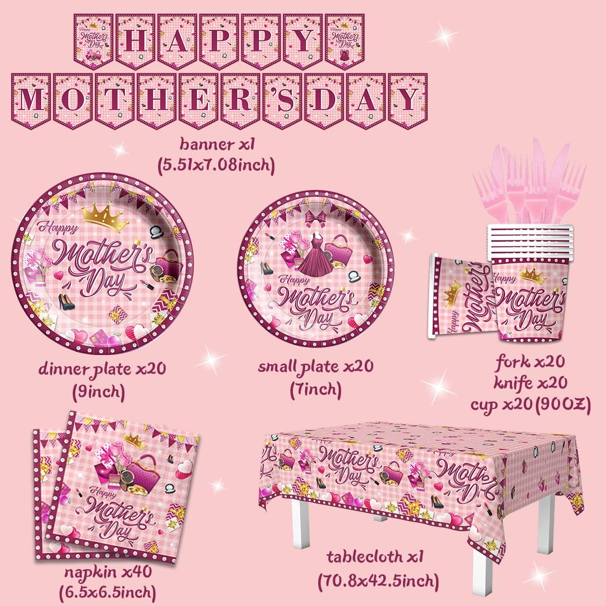 142Pcs Happy Mother&#x27;s Day Party Tableware