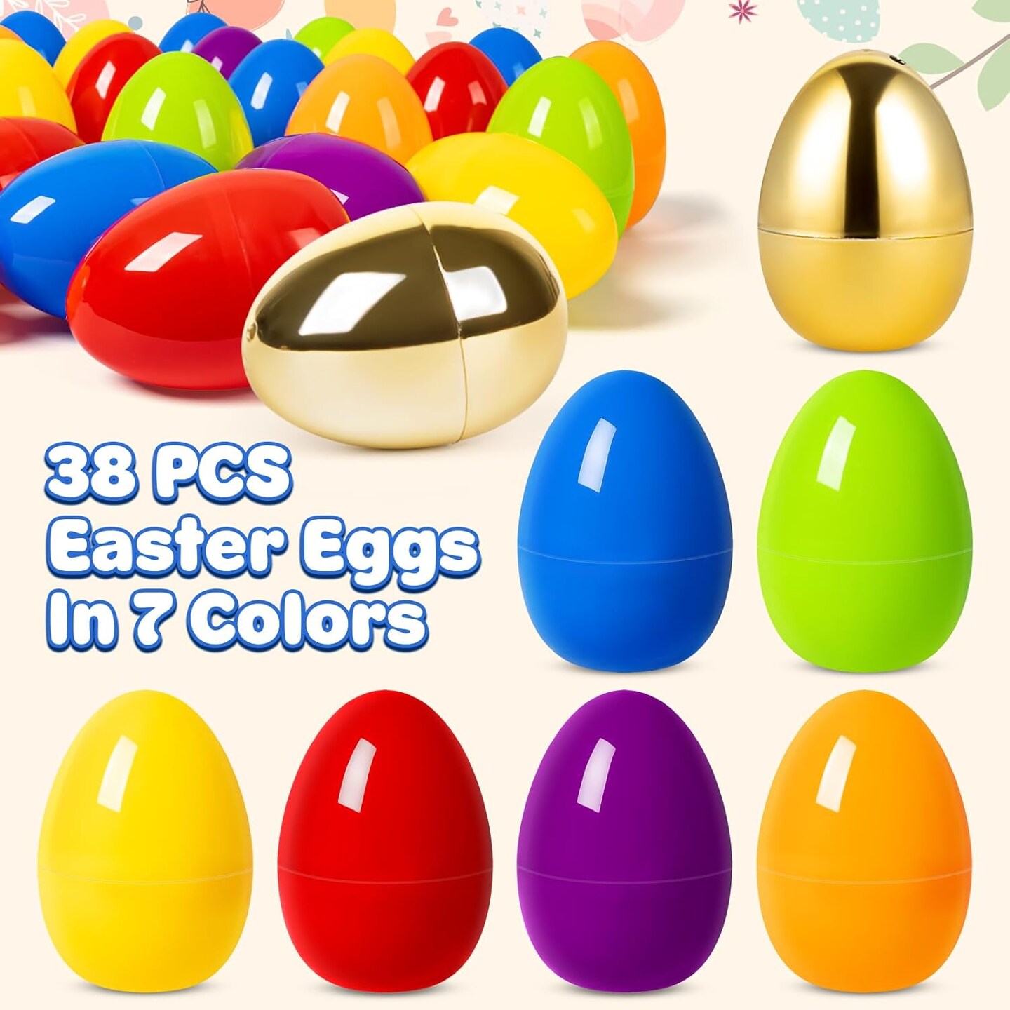 38 PCS 3.5" Easter Eggs with 2 Golden Eggs, Easter Eggs for Easter Hunt, Basket Stuffers Fillers, Empty Eggs Fillable with Candy, Toys, Easter Basket Essentials