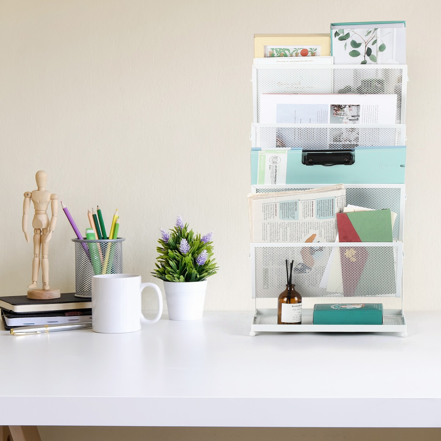 Bookend Bookshelf Desktop Book Storage Rack, Document Display Stand, Newspaper and Magazine Office File Organizer