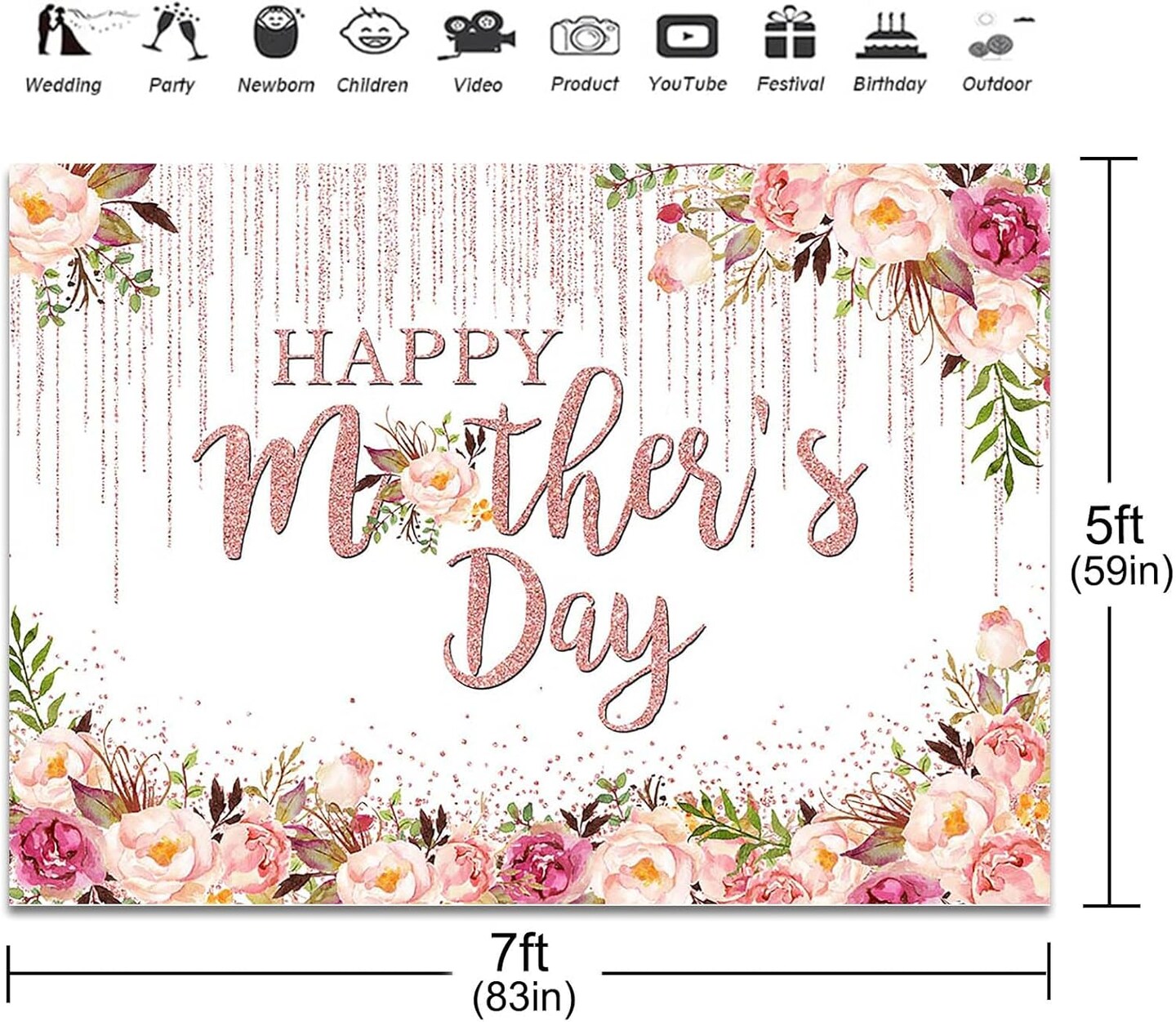 Happy Mother&#x27;s Day Backdrop 7x5ft Pink Floral