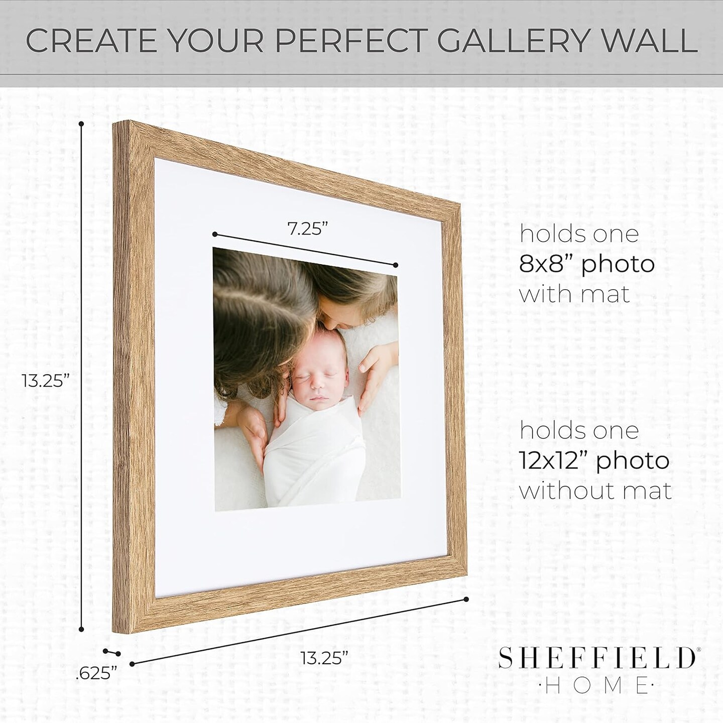 9 Piece Gallery Wall Frame Set, 12x12 in. Matted to 8x8 in. (Light Natural)
