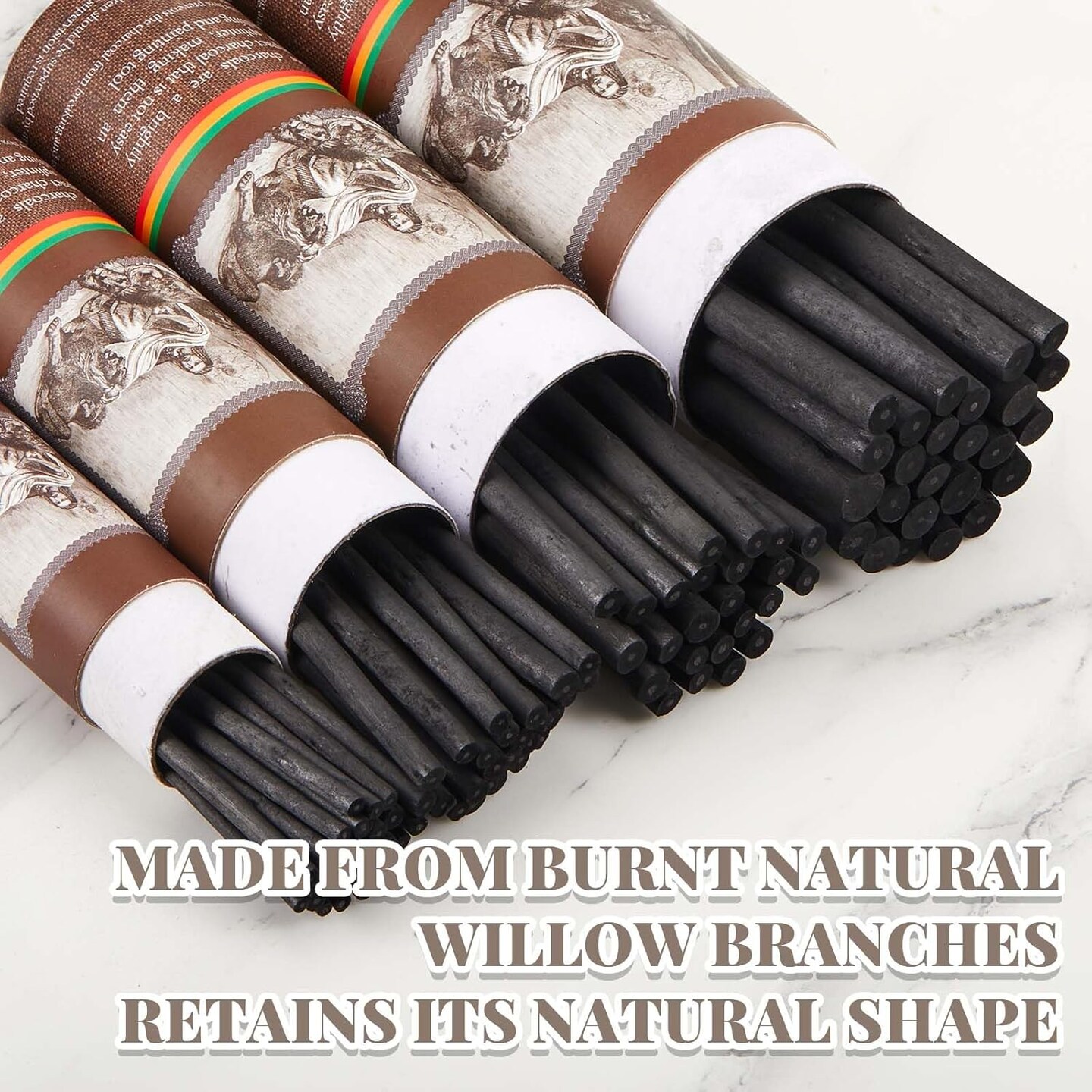 100 pcs Willow Charcoal Sticks – Soft Black Drawing Charcoal (Various Sizes)