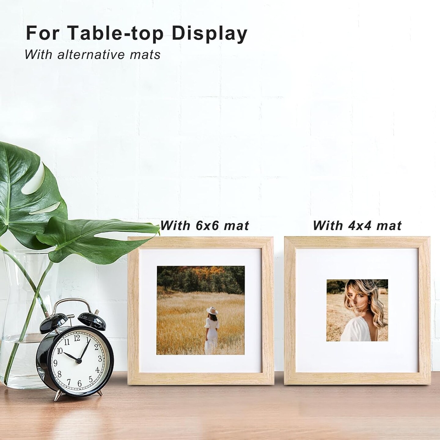 8x8 Picture Frame, Natural Square Solid Wood Frames for Pictures 4x4 and 6x6 with Mat or 8x8 without Mat, Wall and Tabletop Display Photo Frames Natural Wood 4 Pack